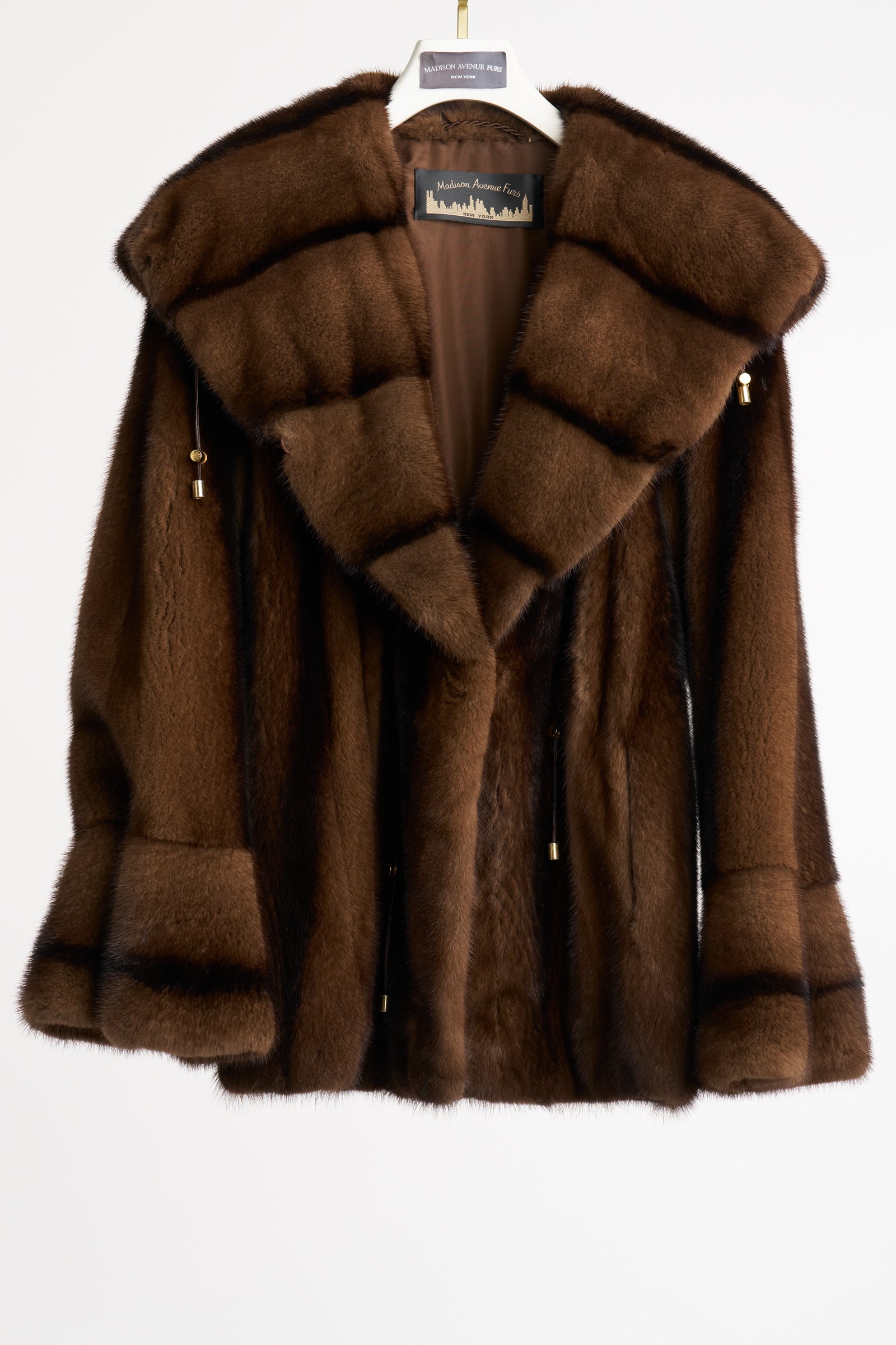 NAT DEMI BUFF STRIPED MINK JACKET W/ DOUBLE MINK HOOD & BELL SLEEVES