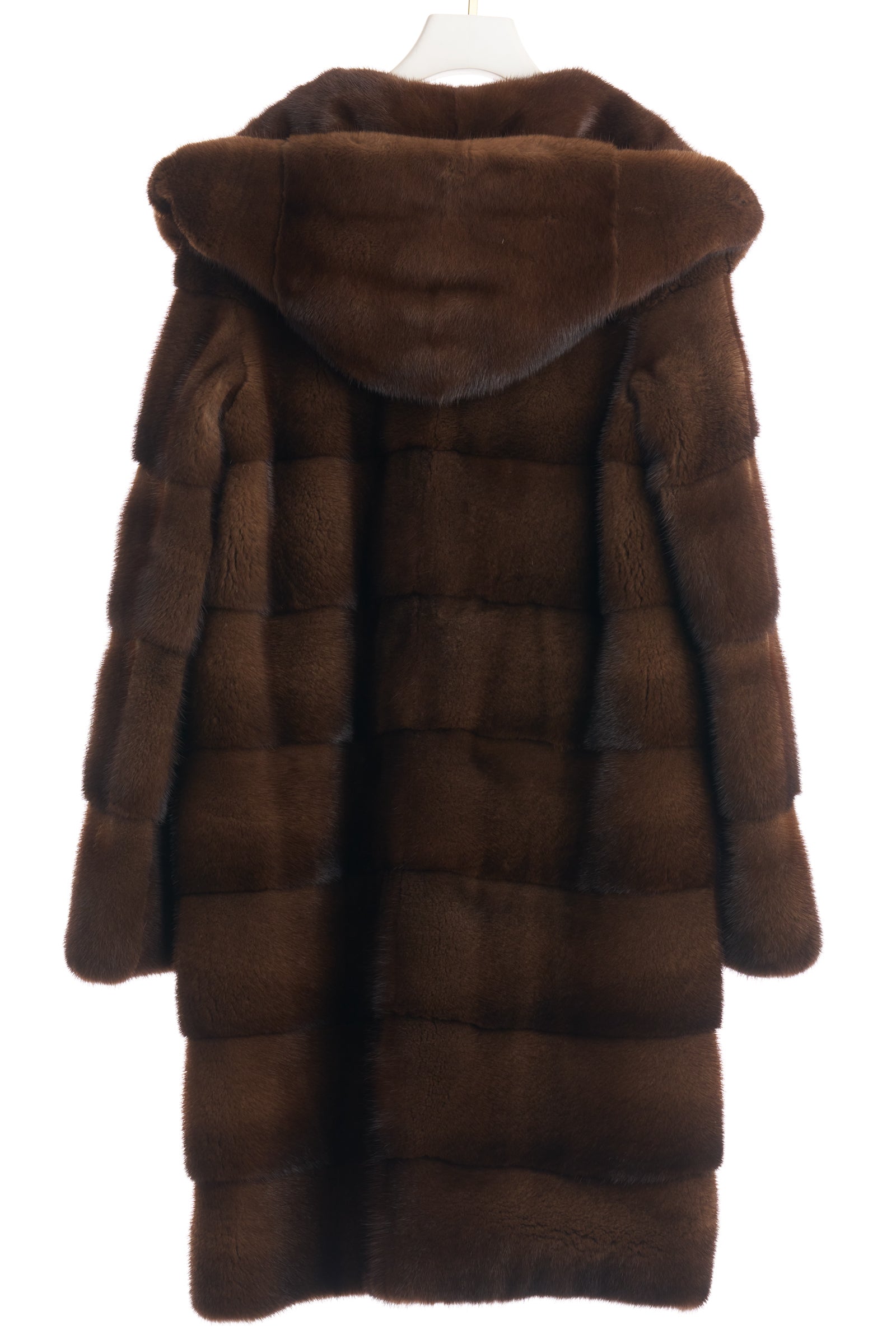 NAT DEMI BUFF HORIZONTAL MINK 3/4 W/ DOUBLE MINK HOOD