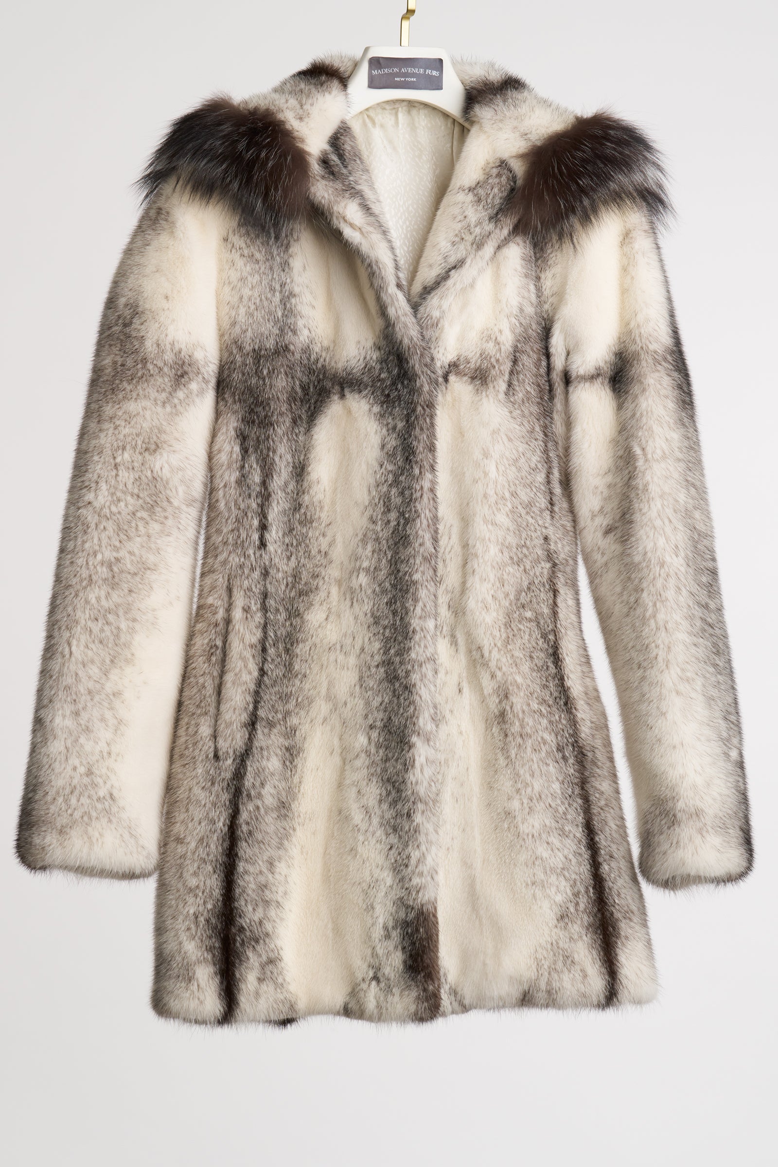 PRE-OWNED BLACK CROSS MINK JACKET W/ SILVER FOX TROM HOOD