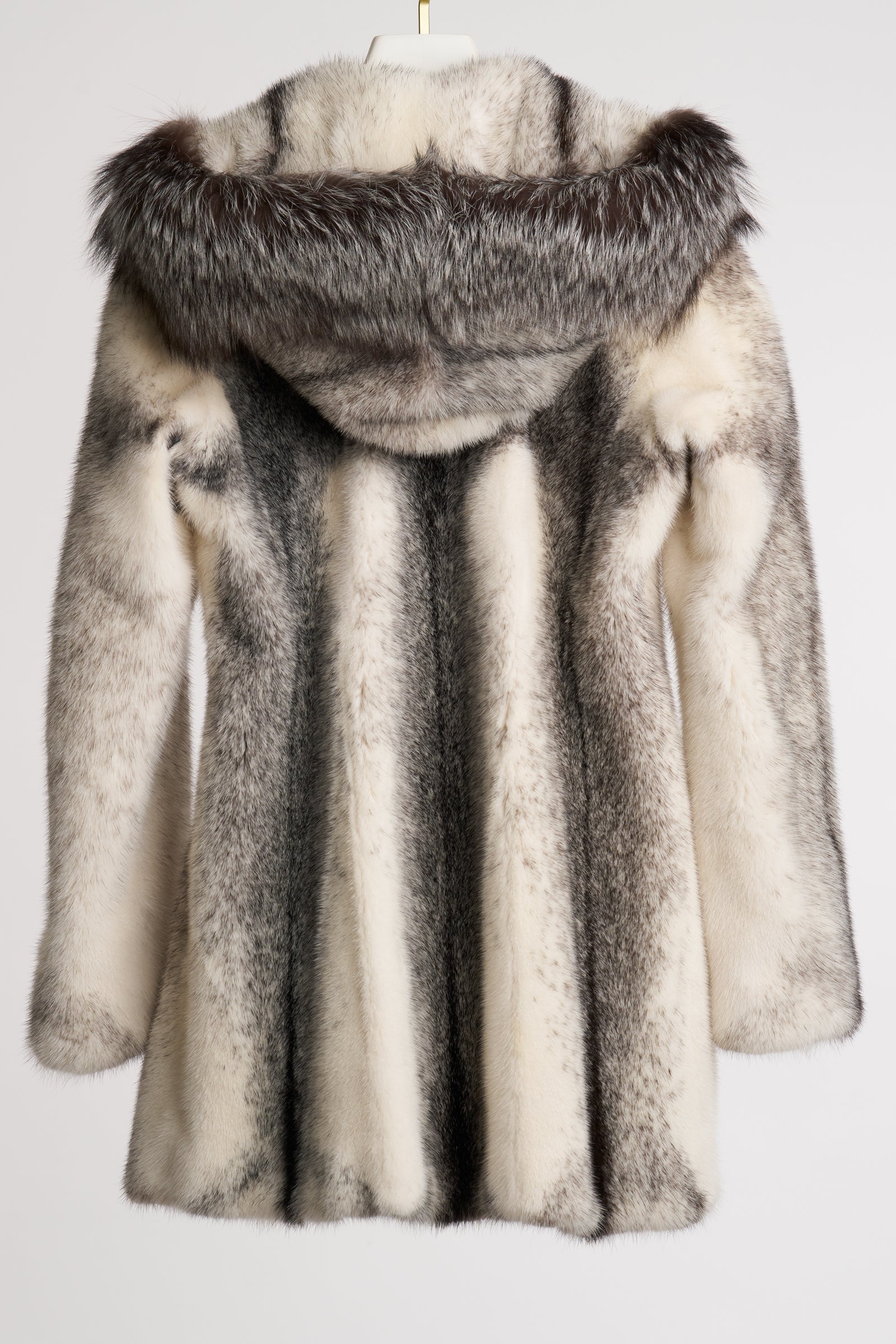 PRE-OWNED BLACK CROSS MINK JACKET W/ SILVER FOX TROM HOOD