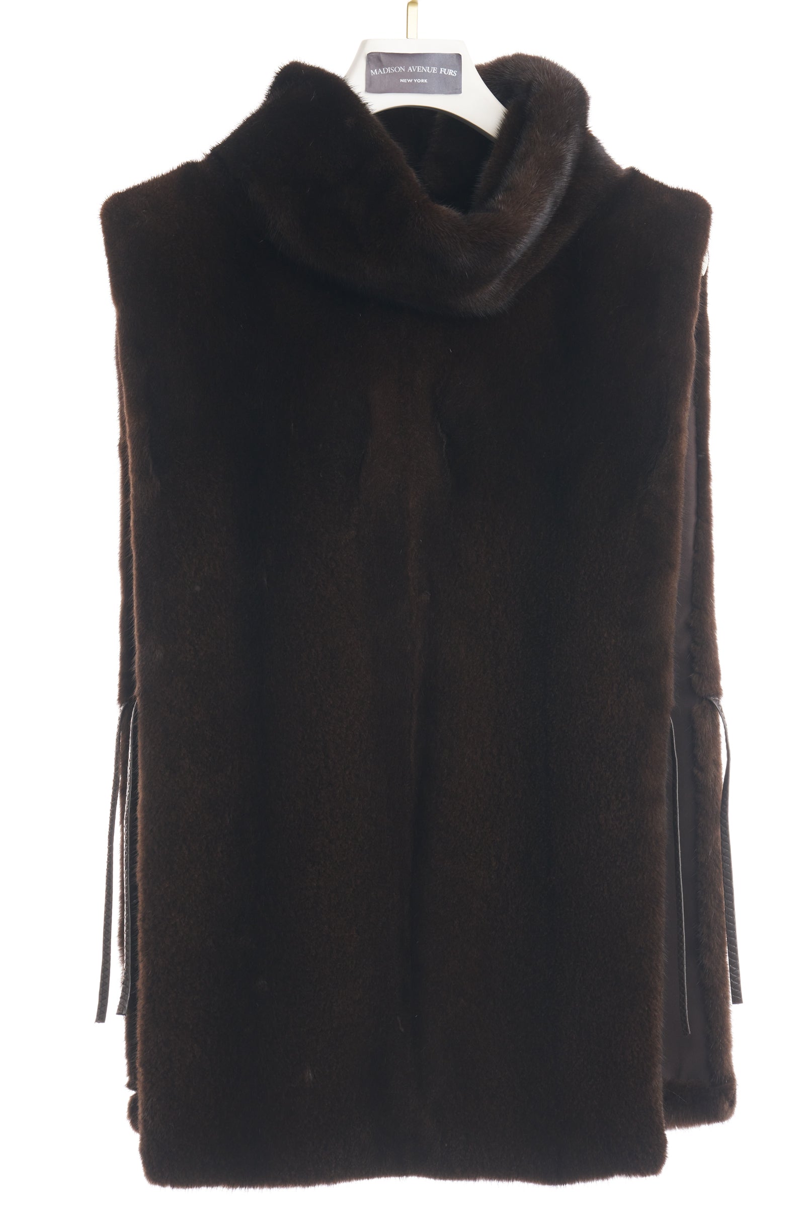 NATURAL MAHOGANY MINK DOUBLE SIDED SNOOD W/ LEATHER TIES