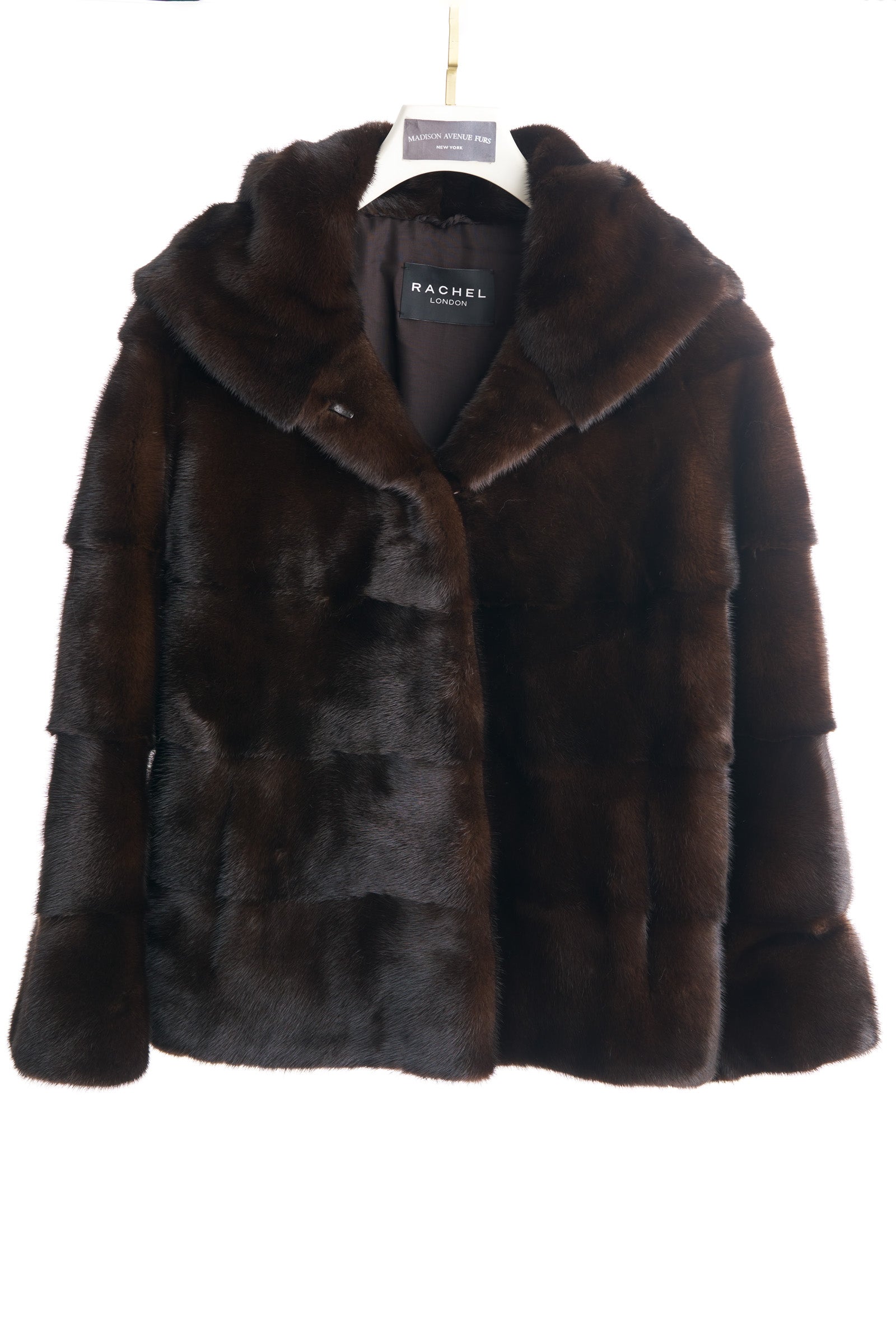 MAHOGANY MINK HORIZONTAL JACKET W/ HOOD