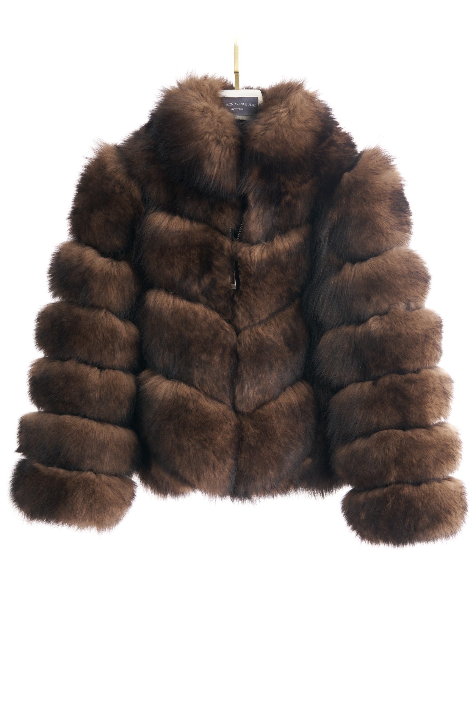 SABLE BROWN DYED FOX ZIP JACKET W/ STAND COLLAR