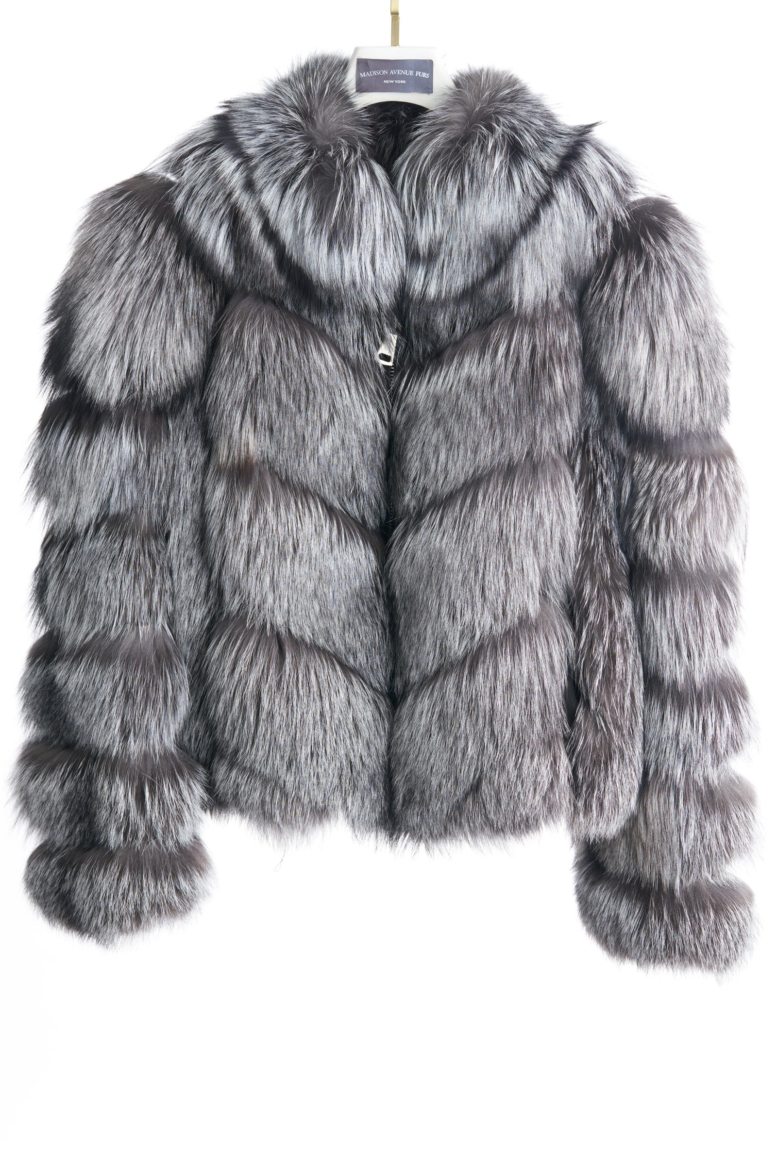 NATURAL SILVER FOX HORIZONTAL ZIP JACKET W/ STAND COLLAR