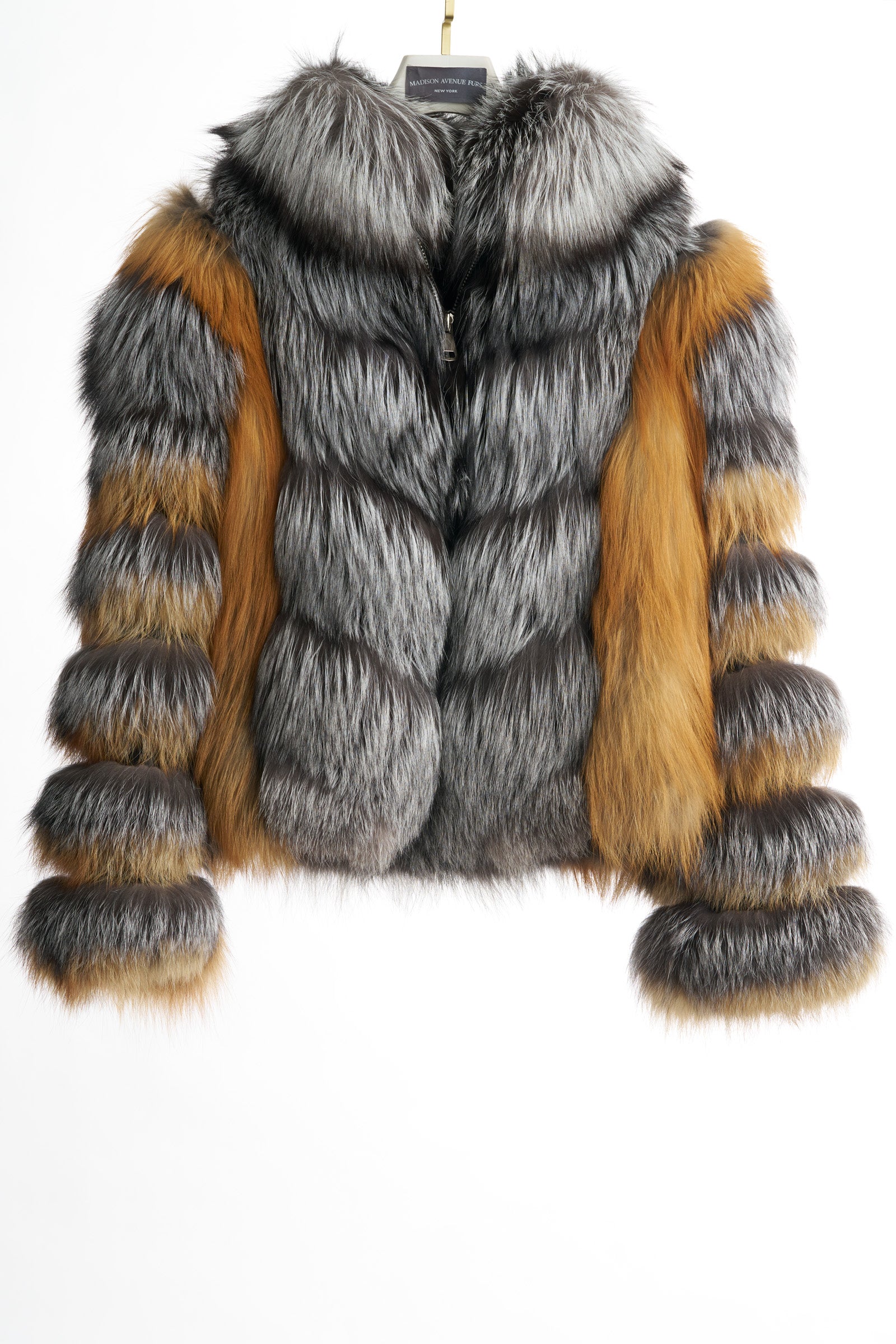 NATURAL RED FOX / SILVER FOX ZIP JACKET W/ STAND COLLAR