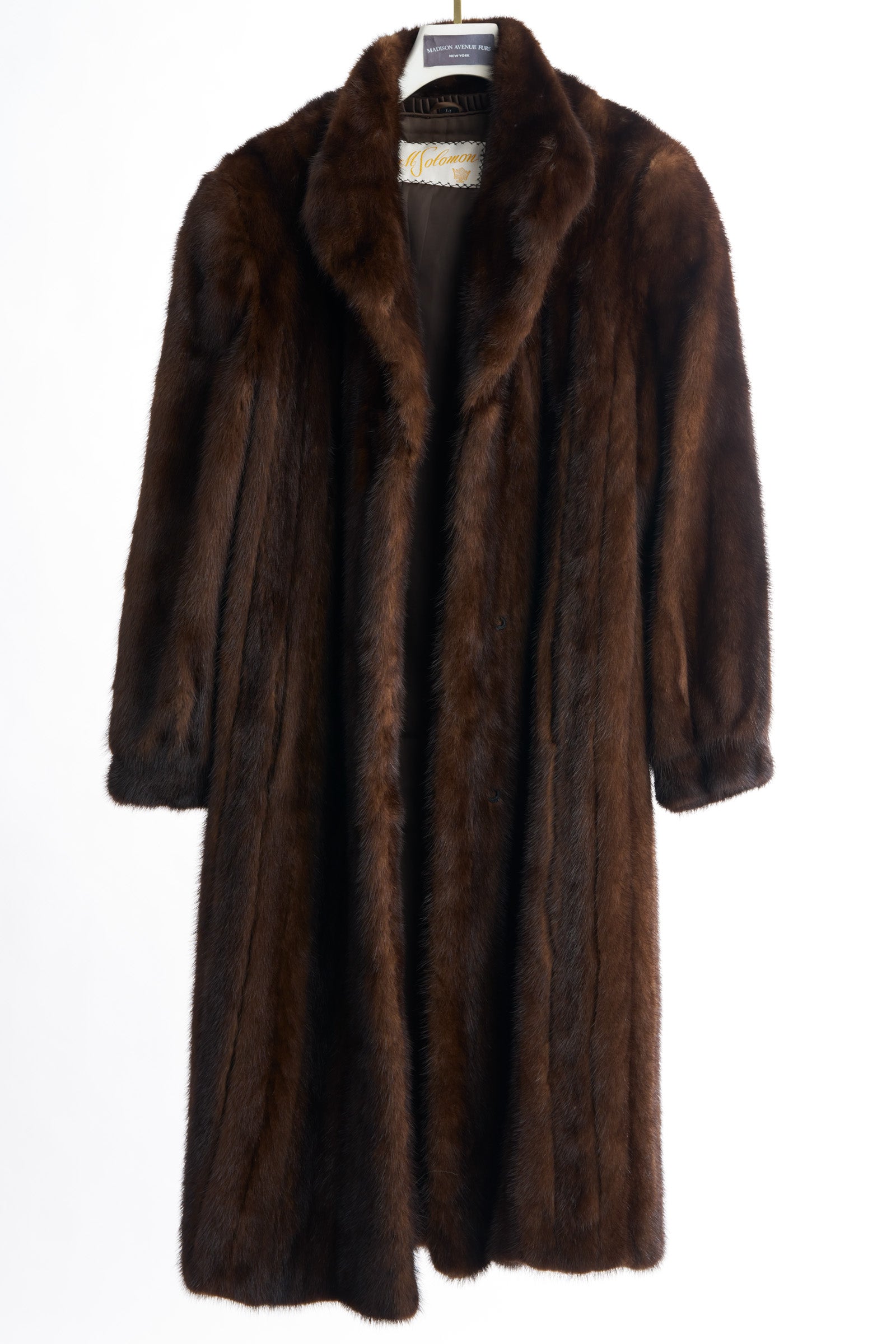 PRE-OWNED NATURAL MAHOGANY MINK COAT W/ WING COLLAR & BANDED CUFFS