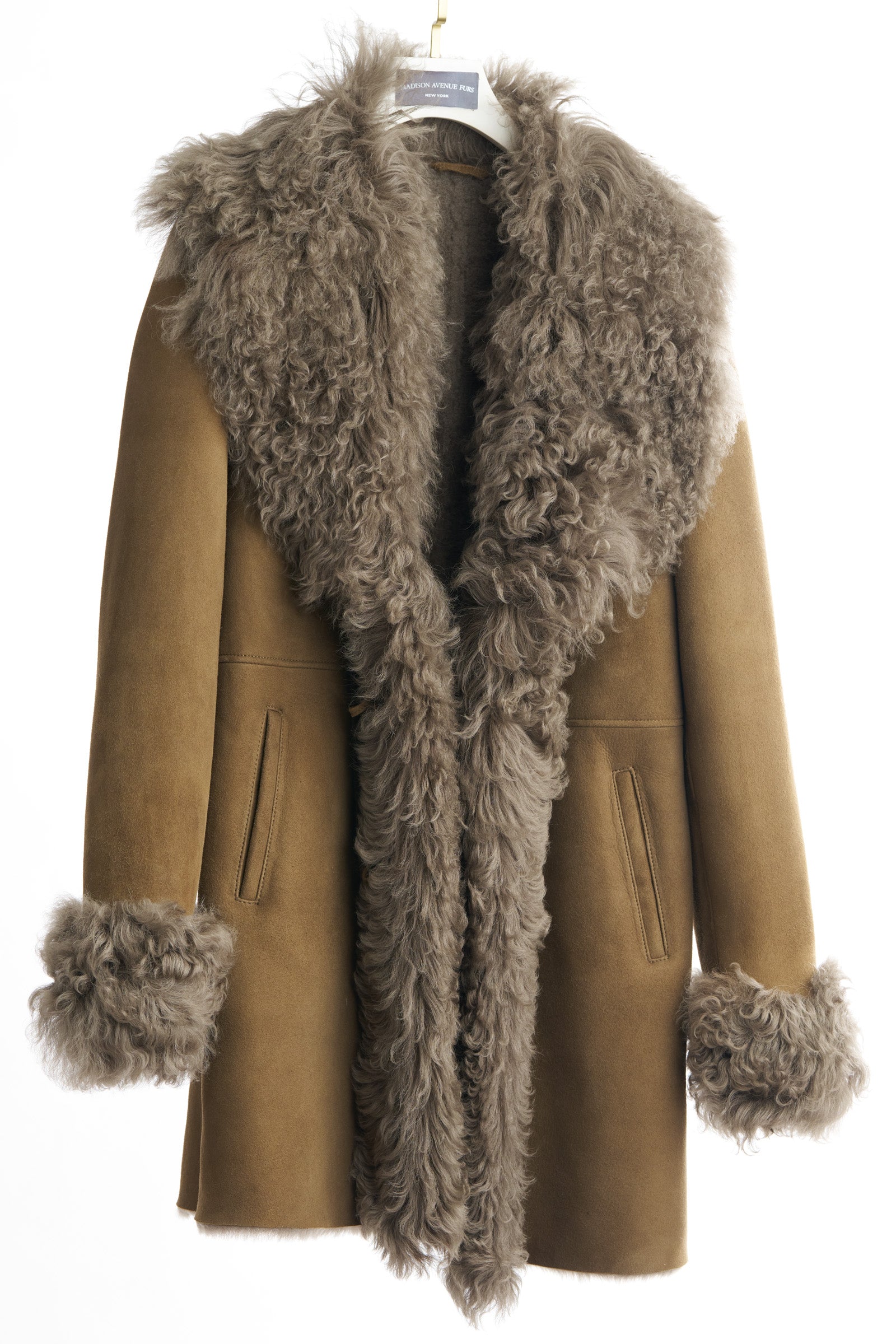 OLIVE SHEARLING 3/4 W/ NOTCH COLLAR