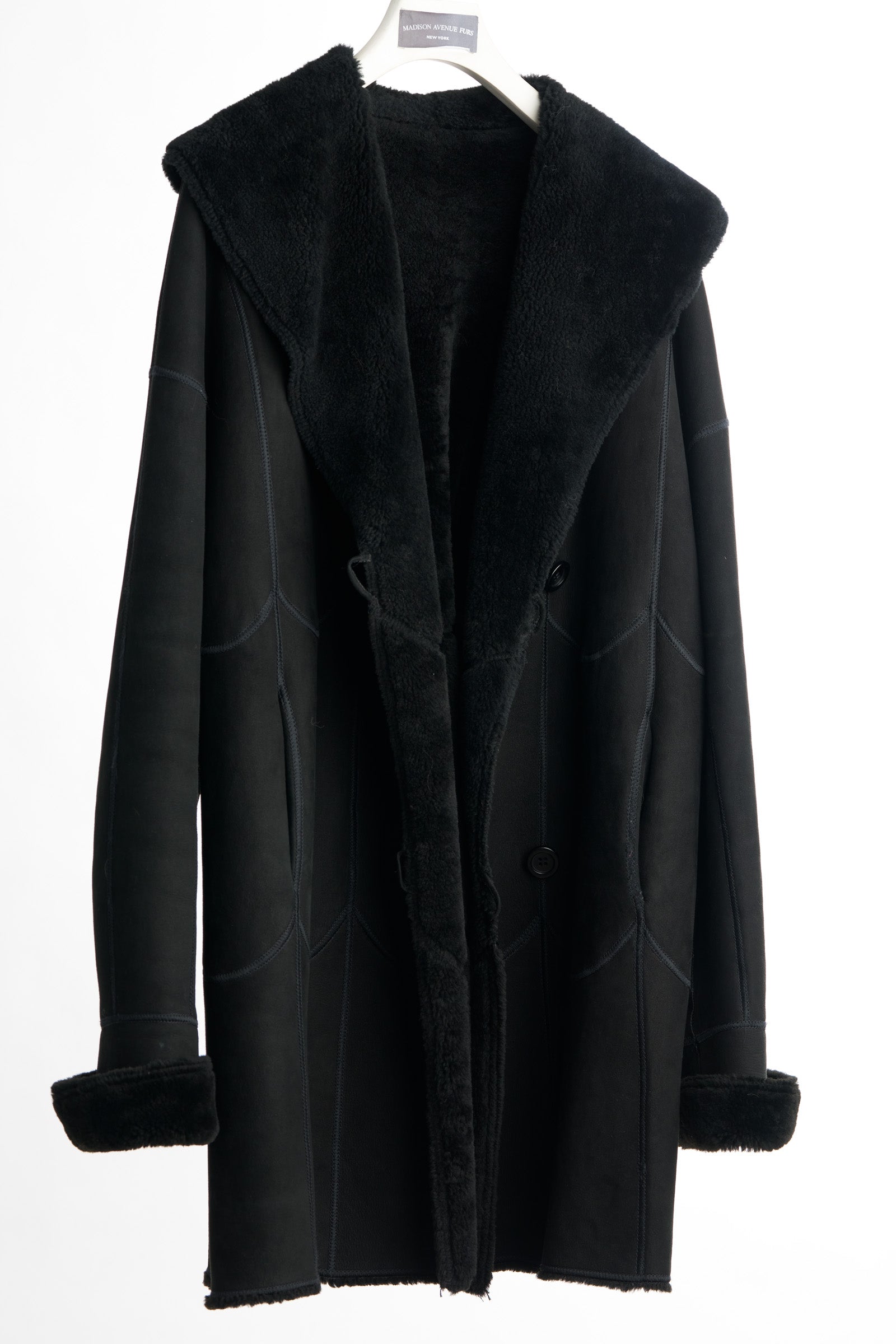 PRE-OWNED ZANG TOI BLACK SHEARLING 3/4 W/ CAPE COLLAR
