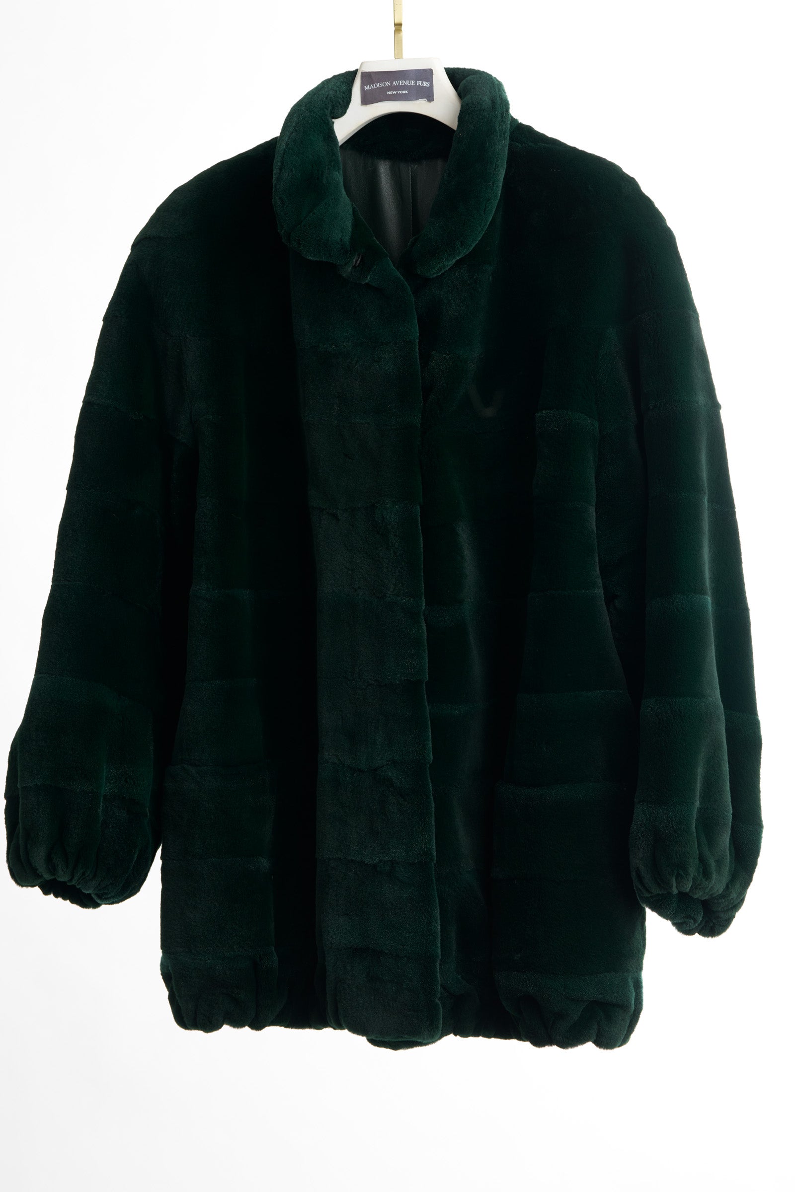 PRE-OWNED GREEN DYED MINK REVERSIBLE TO LEATHER JACKET