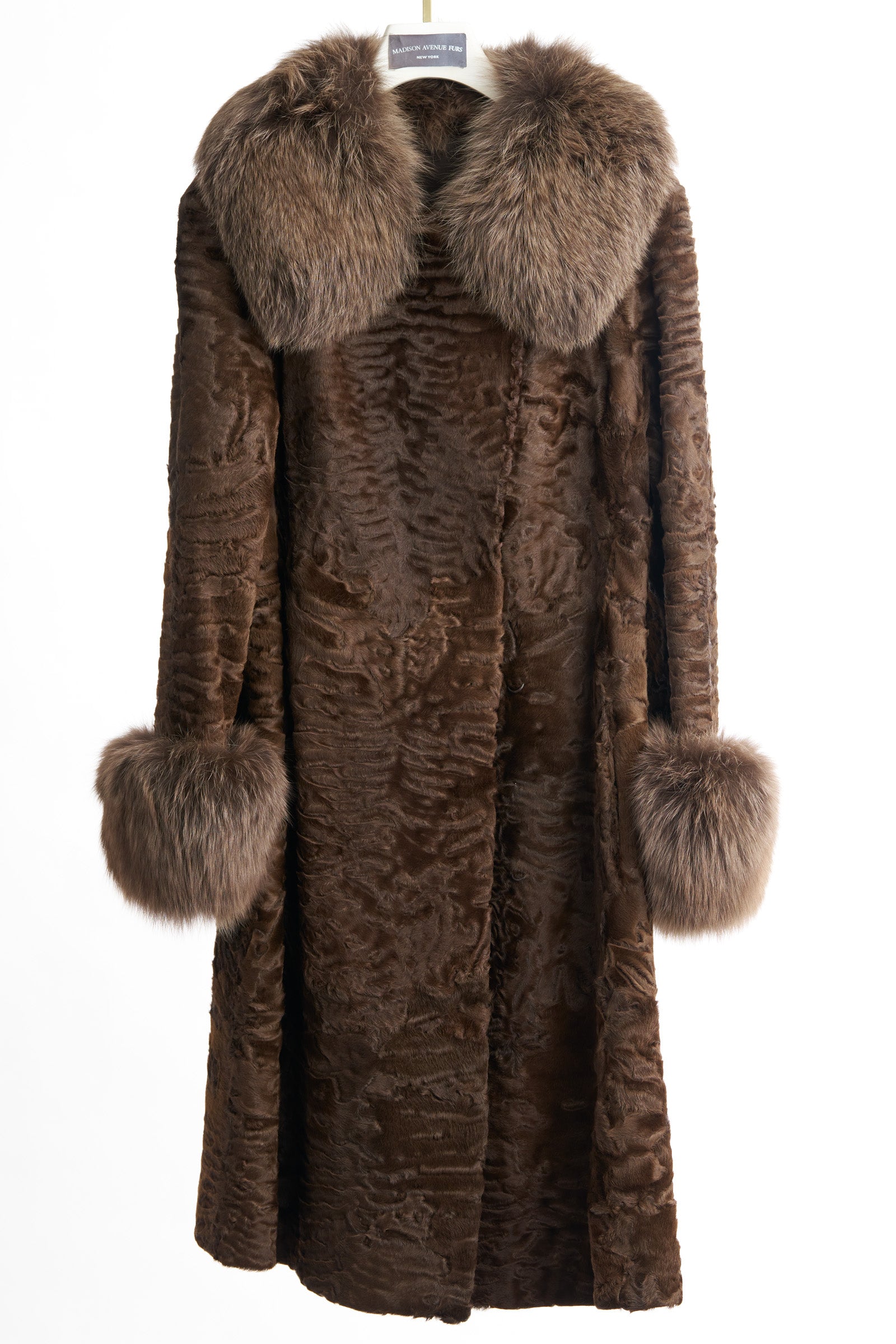 PRE-OWNED BROWN SWAKARA COAT W/ BROWN FOX COLLAR & CUFFS