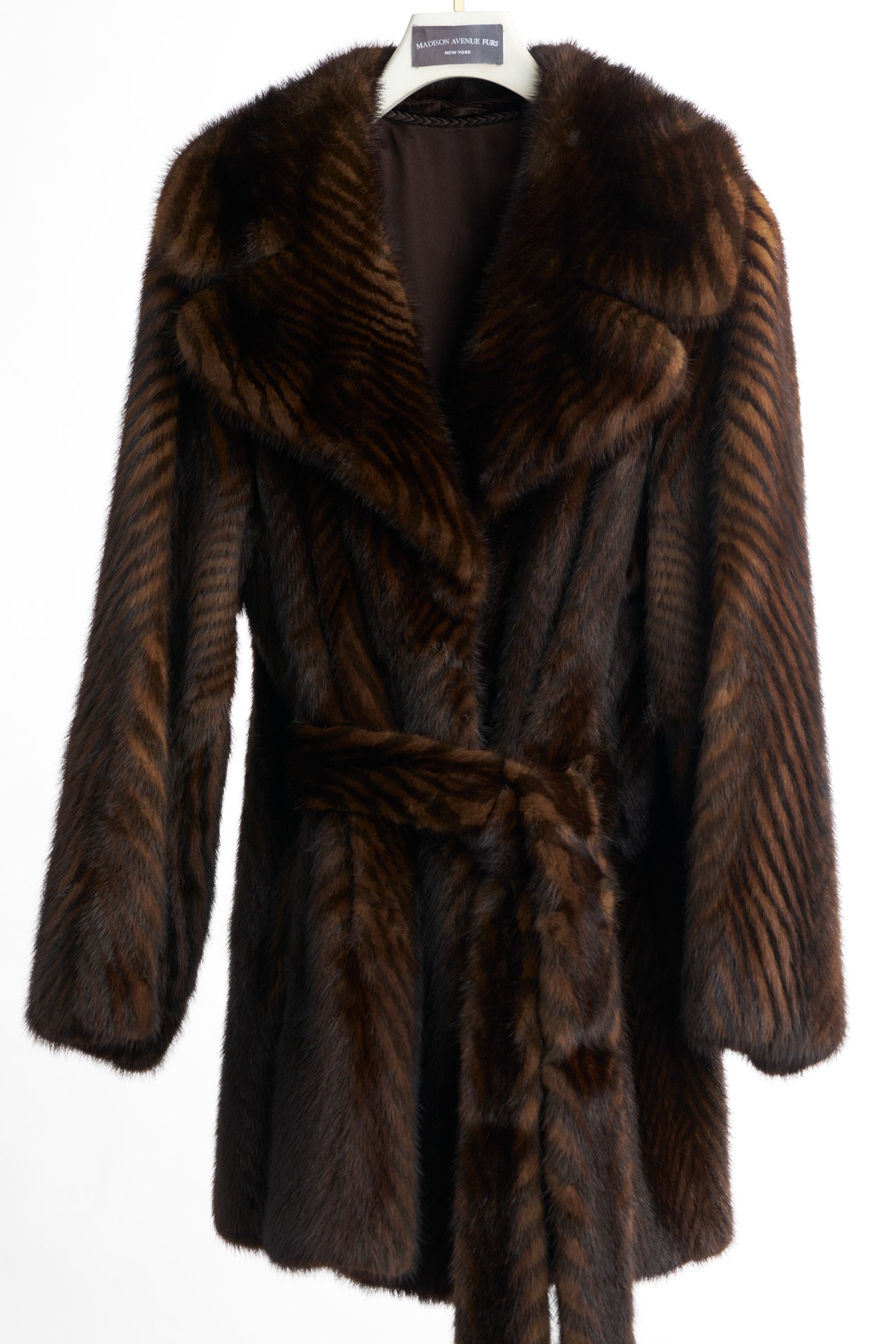 PRE-OWNED RANCH & DEMI BUFF TWO-TONE MINK 3/4 JACKET W/ NOTCH COLLAR & SASH BELT