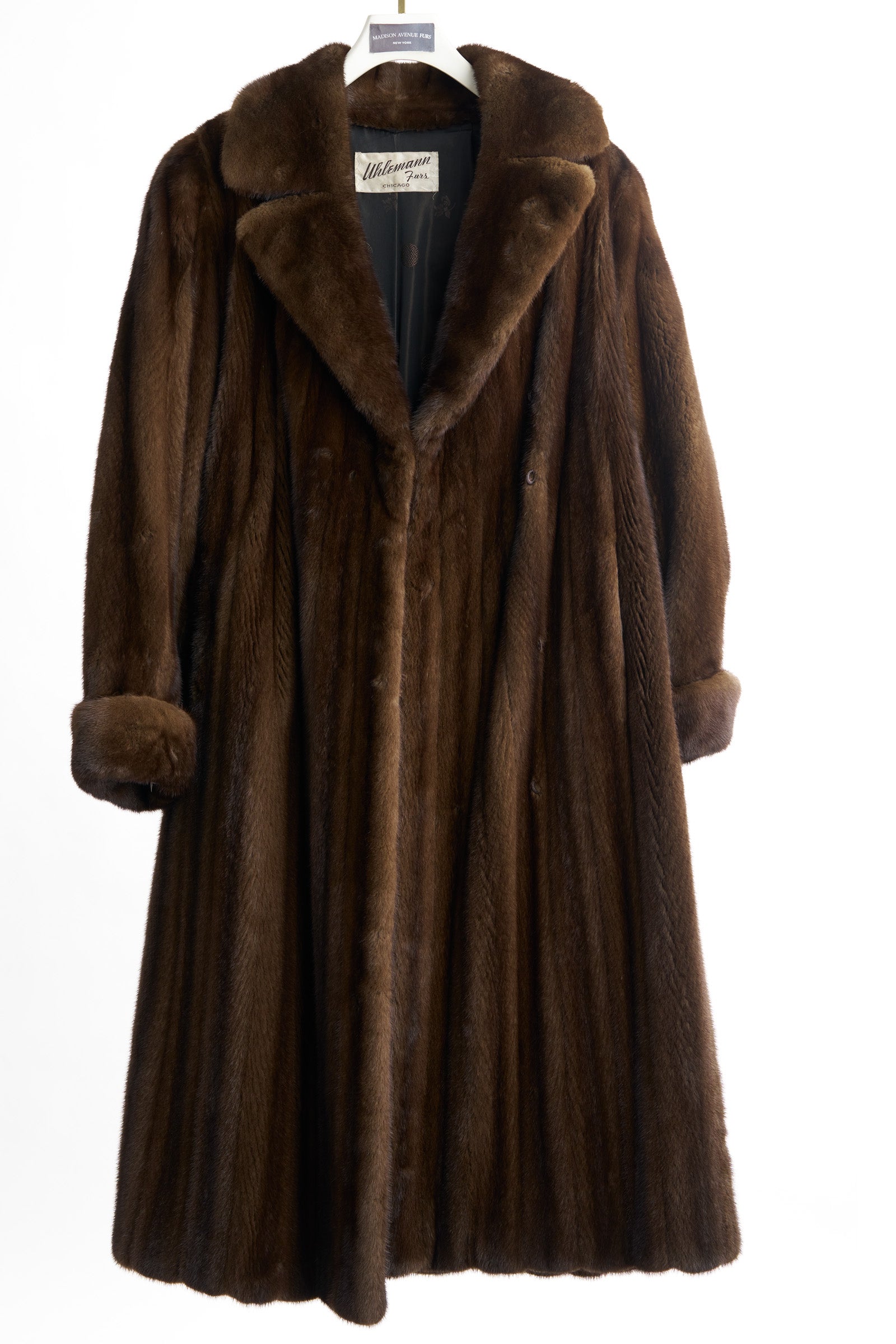 PRE-OWNED NATURAL DEMI BUFF MINK COAT W/ NOTCH COLLAR & TURN BACK CUFFS