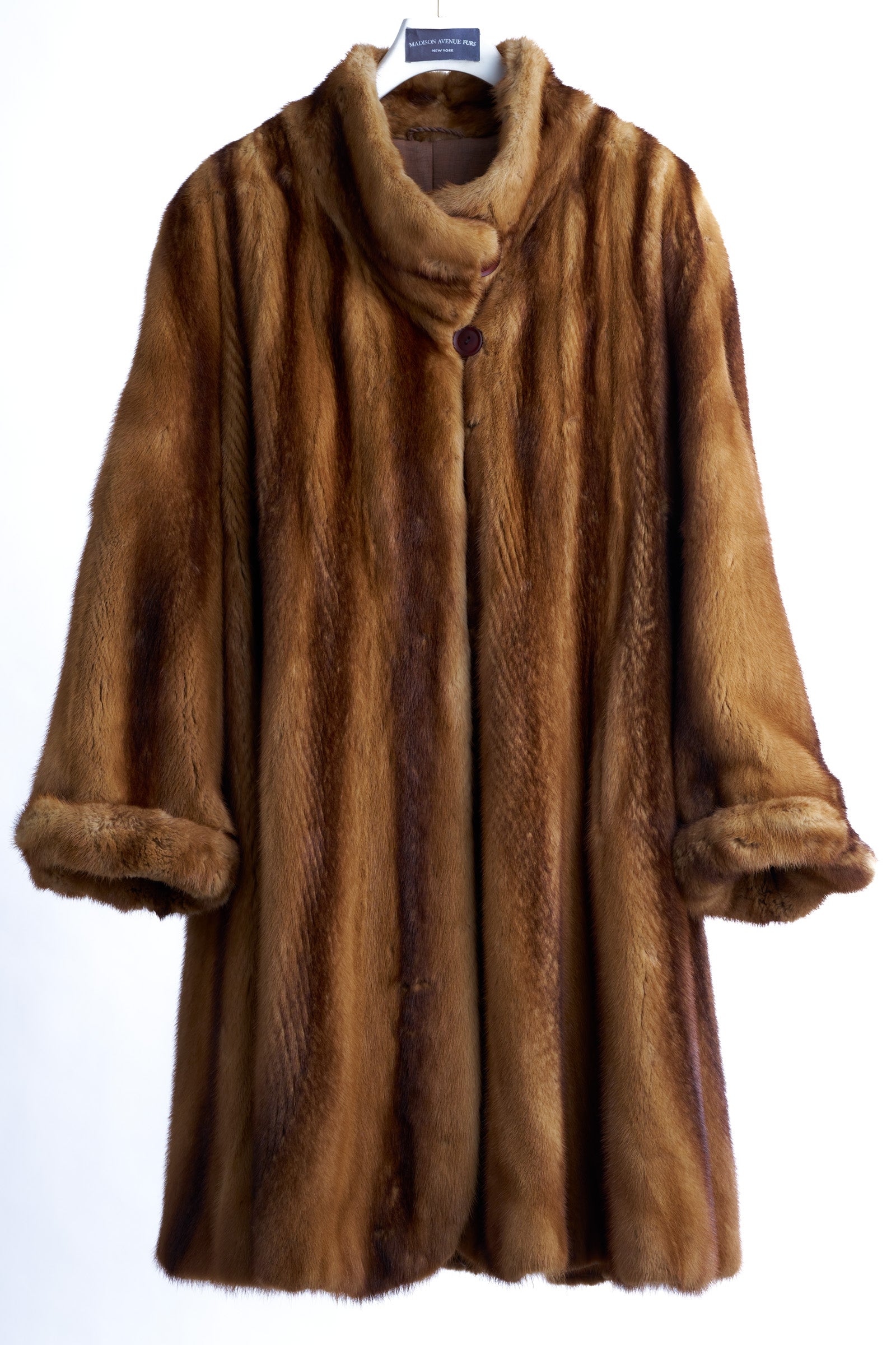 PRE-OWNED WHISKEY MINK DIRECTIONAL SWING COAT W/ WING COLLAR