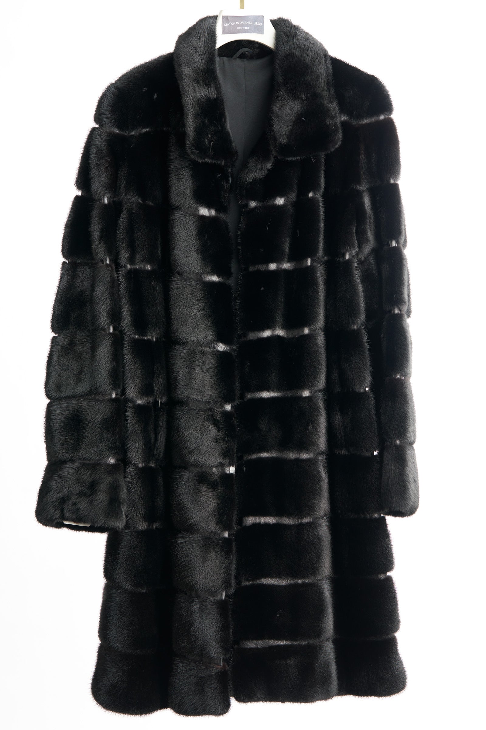 BLACK DYED MINK & LEATHER HGORIZONTAL 7/8 COAT