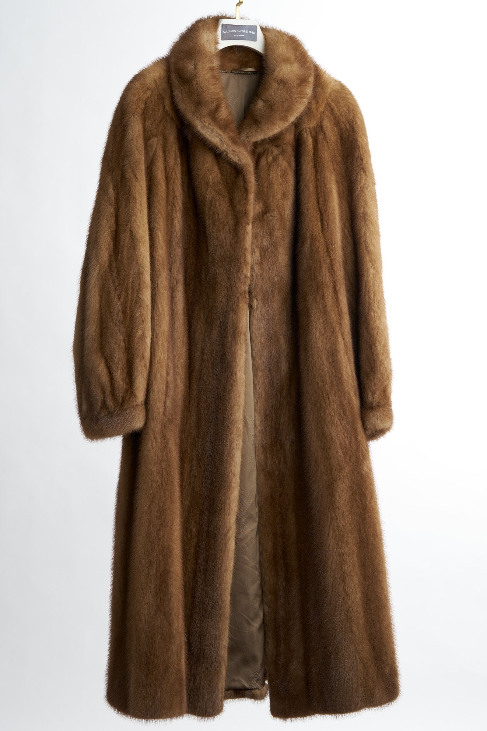 PRE-OWNED NATURAL DEMI BUFF MINK COAT W/ WING COLLAR & BAND CUFF