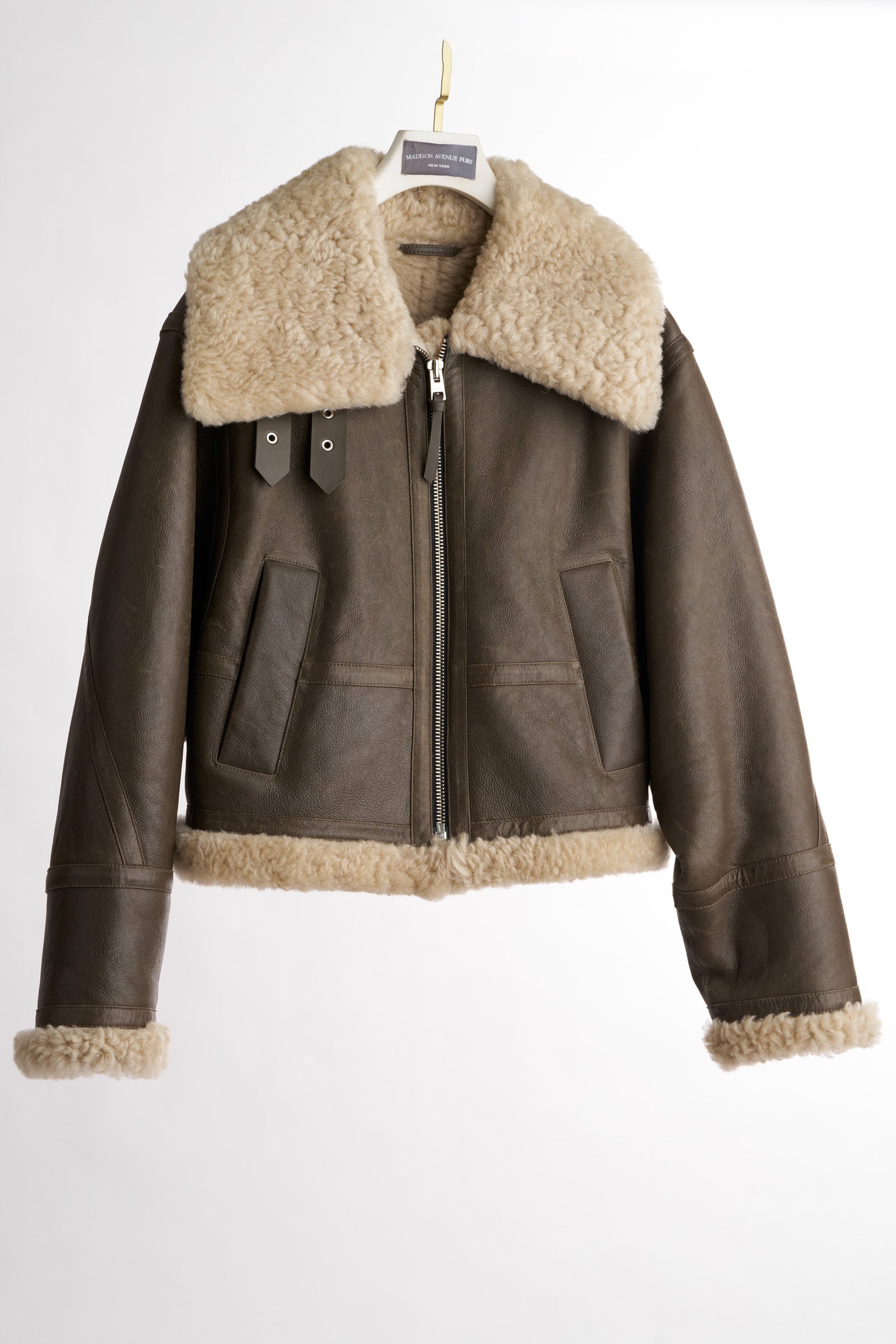 PRE-OWNED OLIVE SHEARLING JACKET W/ ZIPPER