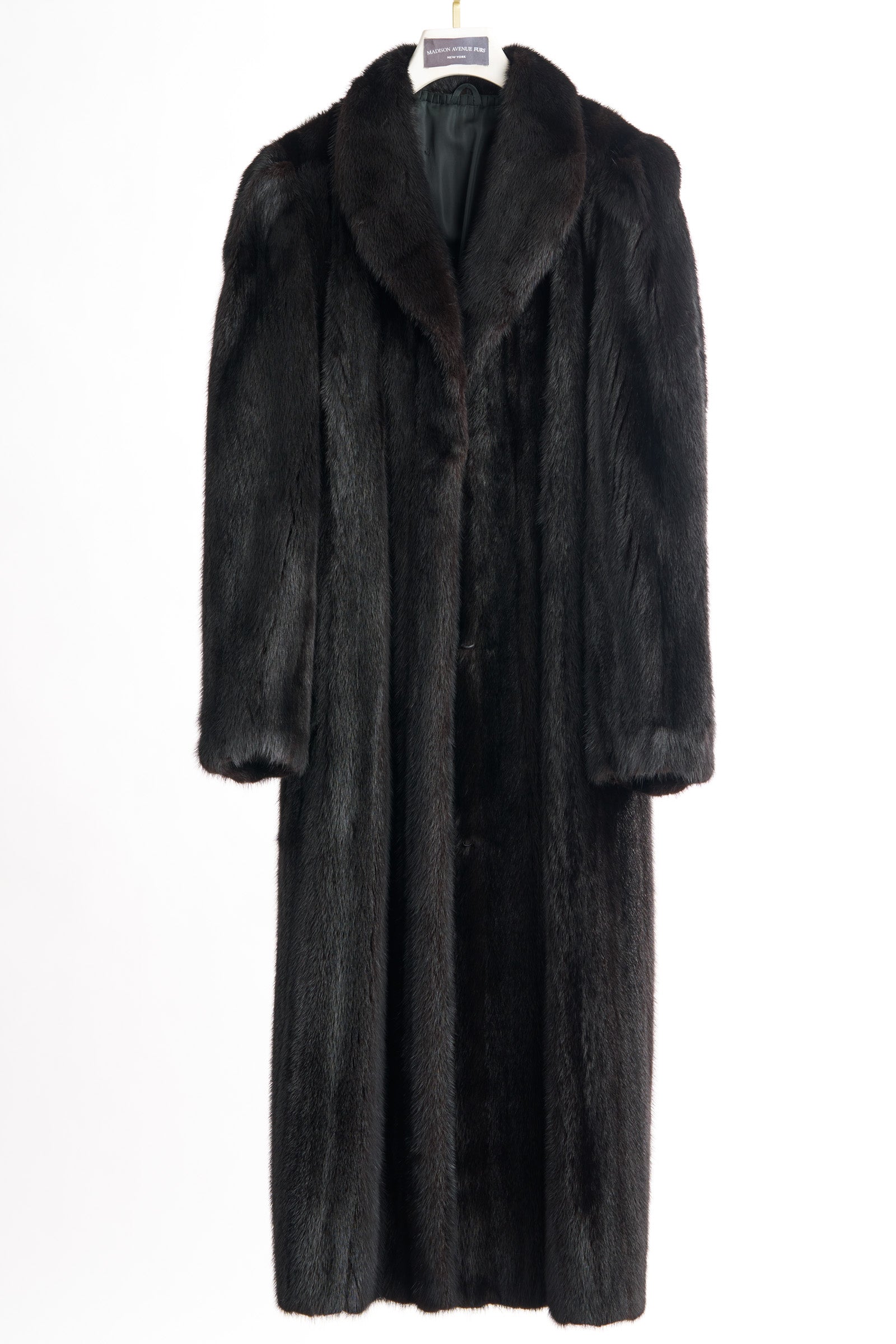 PRE-OWNED DYED BLACK MINK COAT W/ WING COLLAR
