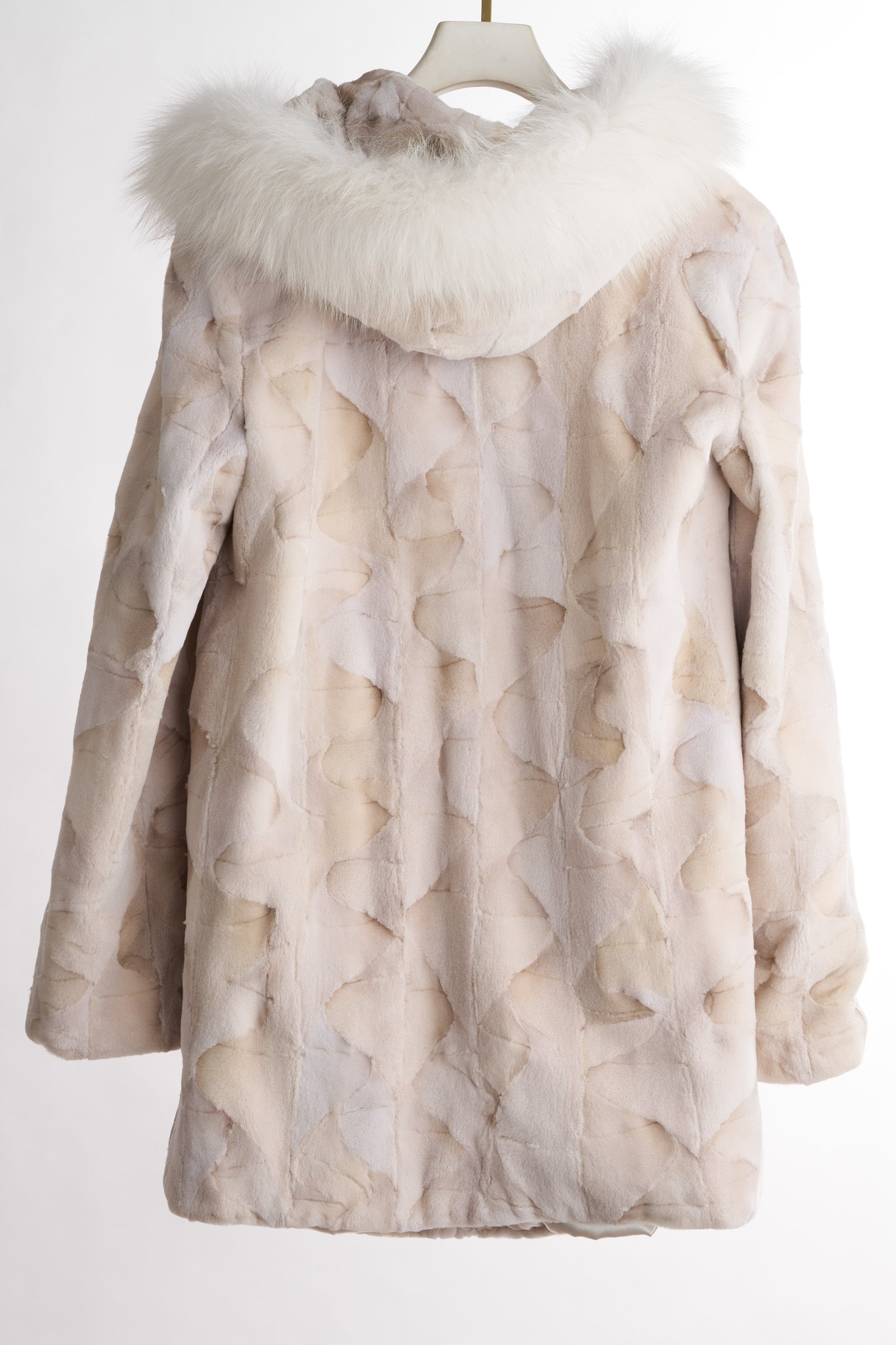 BLEACHED SHEARED MINK SRCYTION FOX TRIM HOODED JACKET