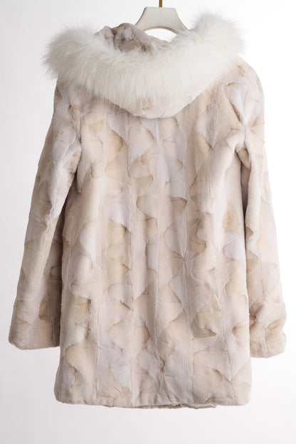 BLEACHED SHEARED MINK SRCYTION FOX TRIM HOODED JACKET
