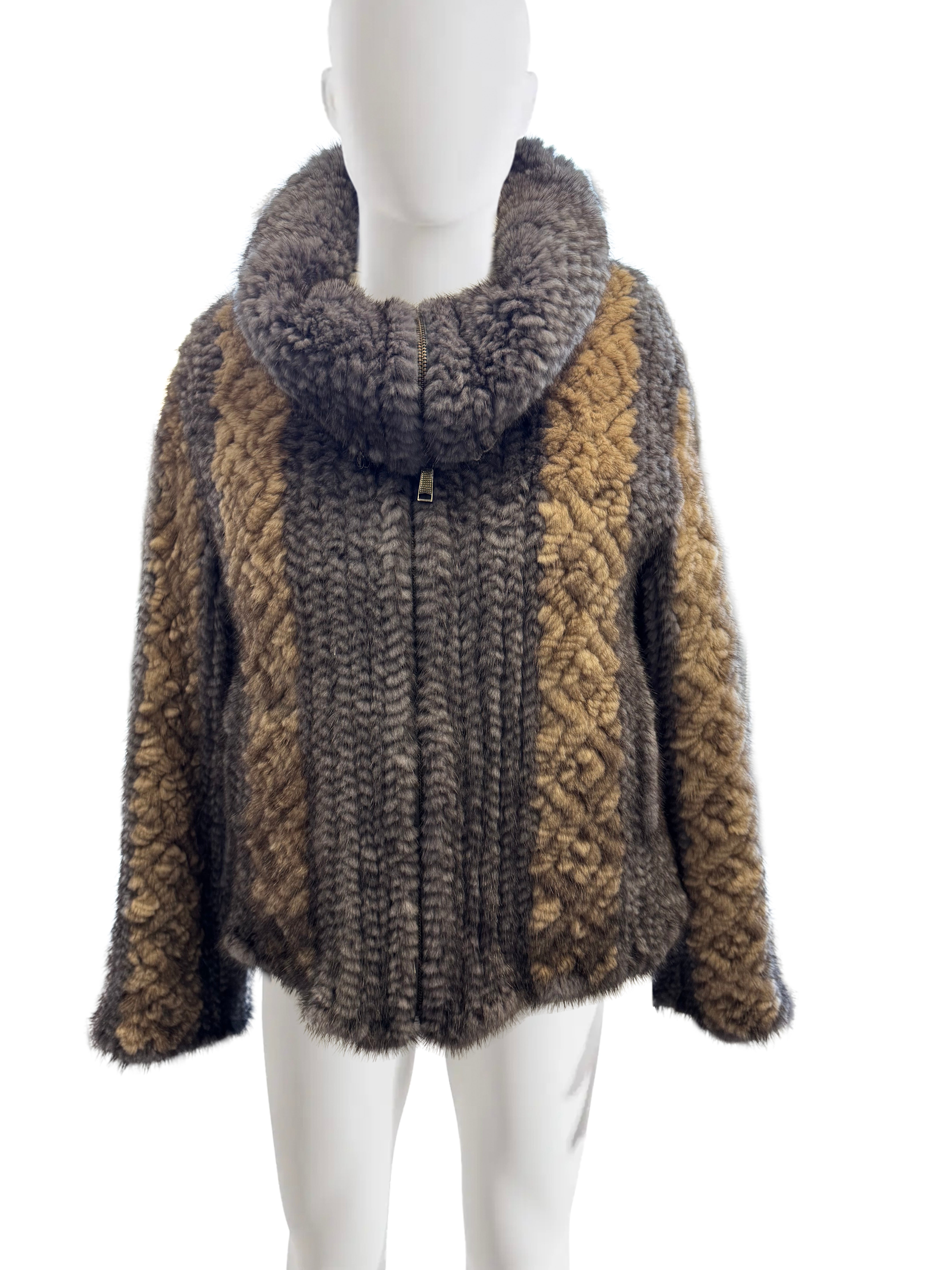 BLUE IRIS & DEMI BUFF MINK KNIT JACKET