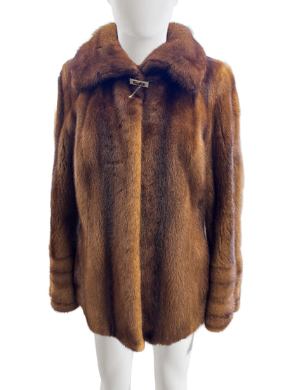 DYED COGNAC MINK JACKET W/ OVERSIZED WING COLLAR & BELL SLEEVES