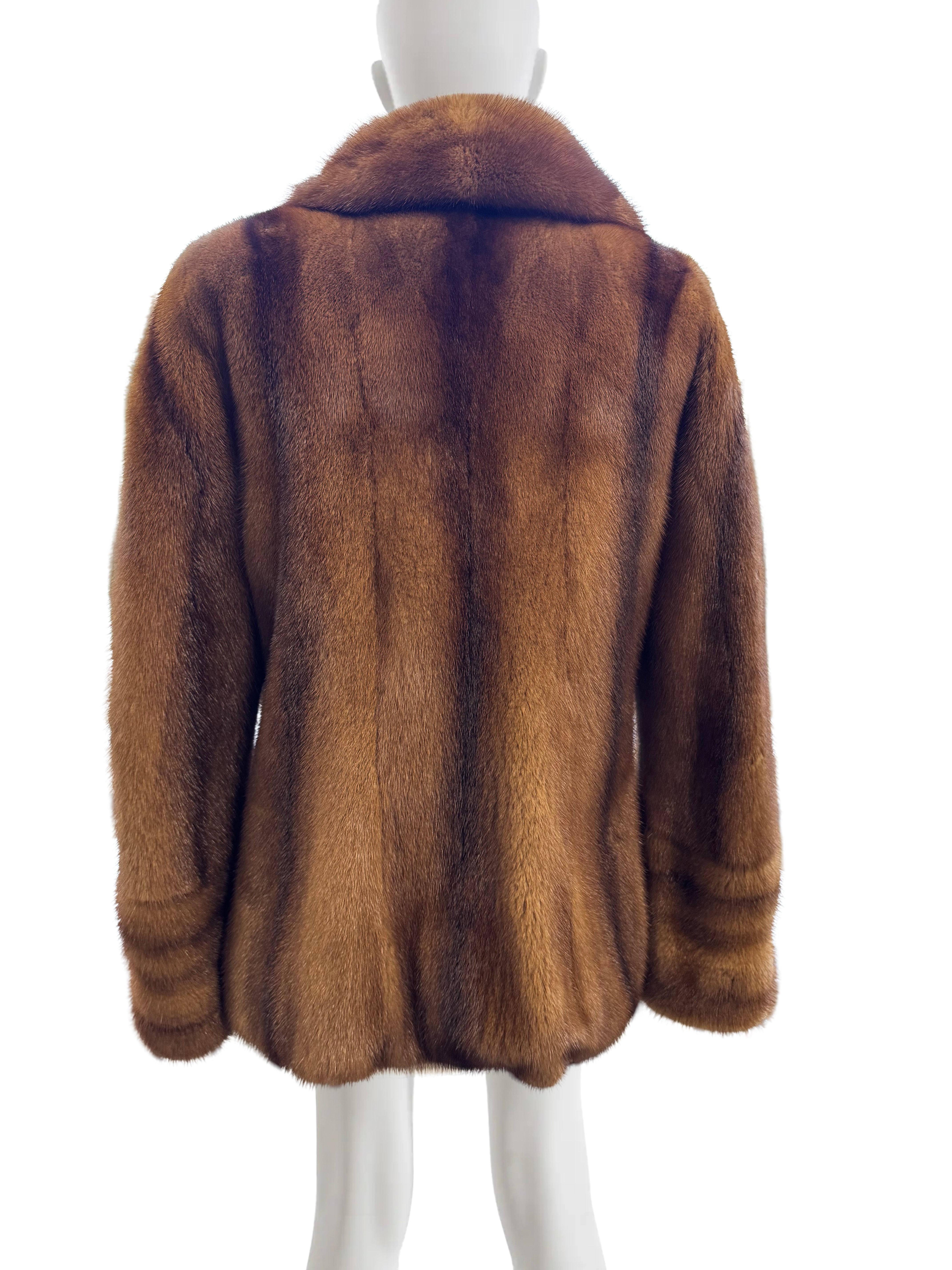 DYED COGNAC MINK JACKET W/ OVERSIZED WING COLLAR & BELL SLEEVES