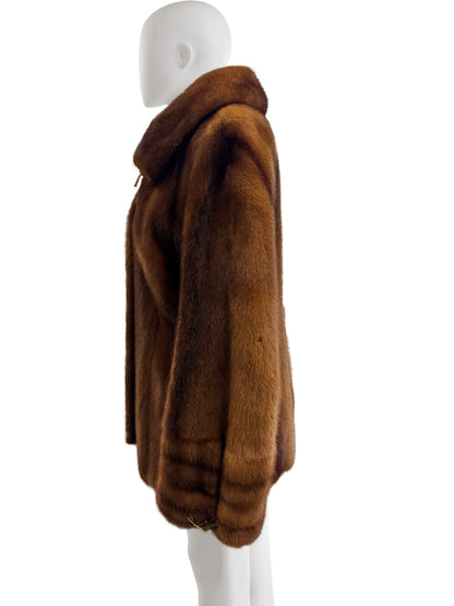 DYED COGNAC MINK JACKET W/ OVERSIZED WING COLLAR & BELL SLEEVES