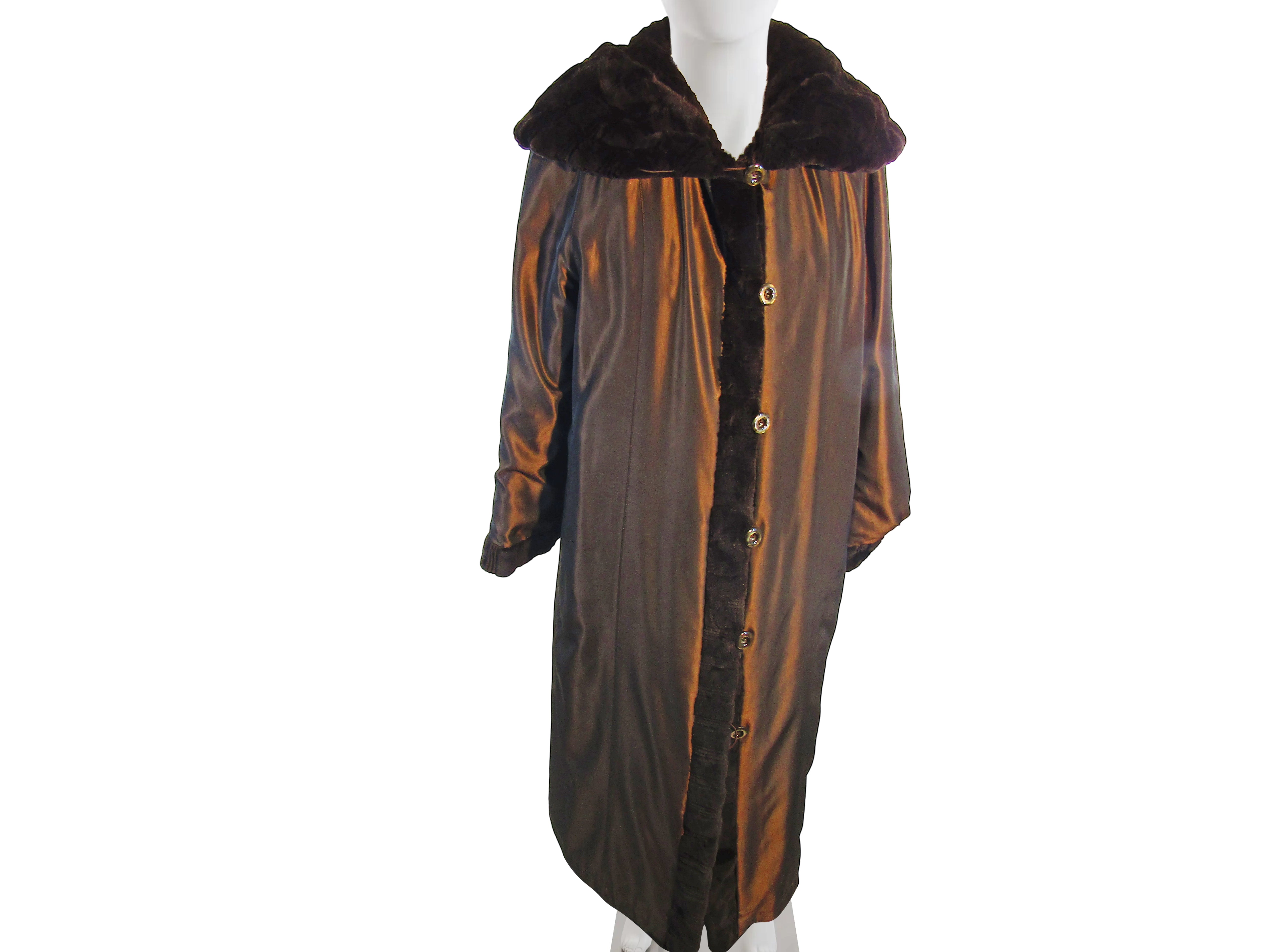 MATARA DYED SHEARED MINK COAT REVERSIBLE TO TAFFETA W/ CAPE COLLAR