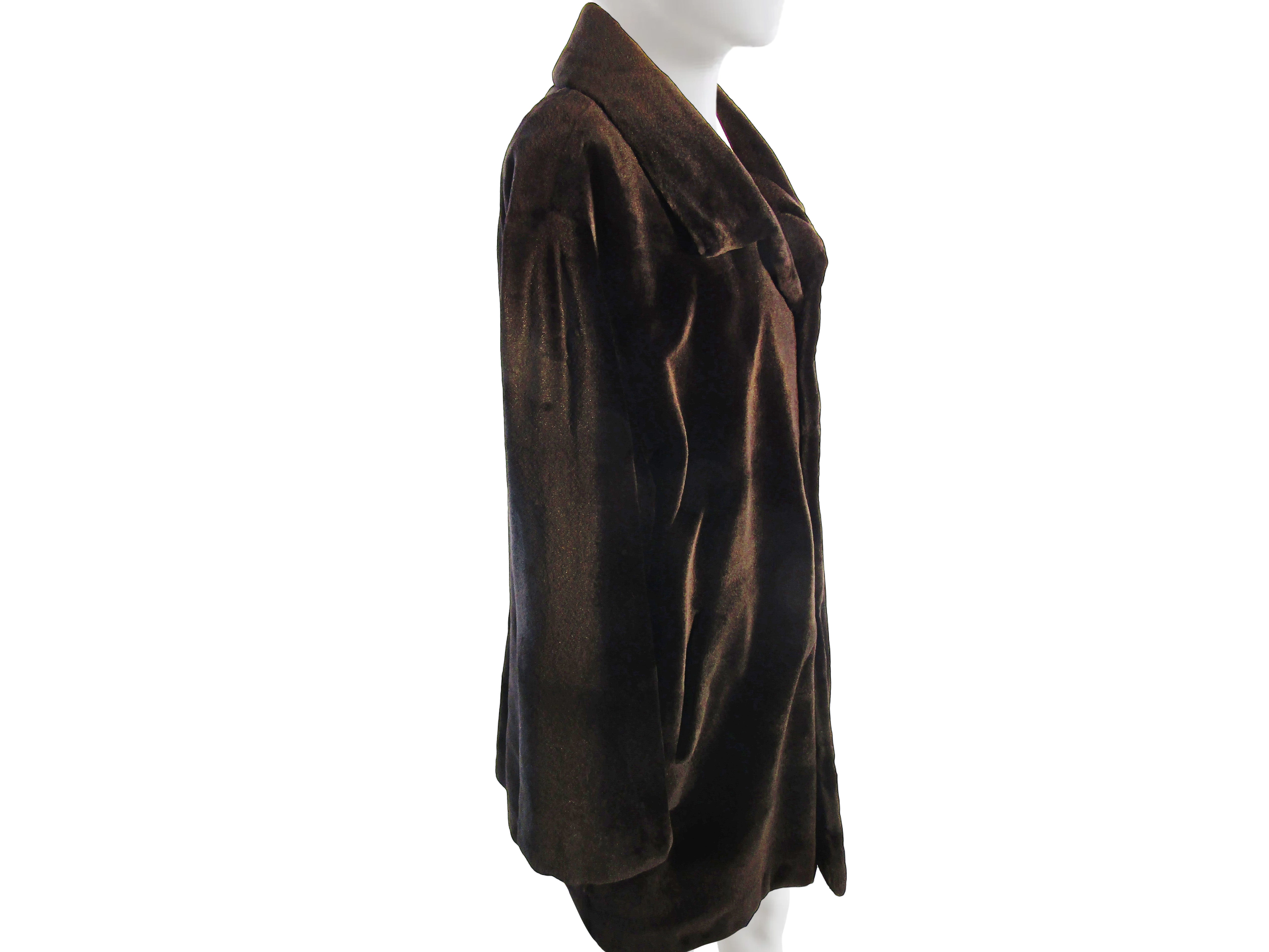 BLACK DYED SHEARED & GROOVED MINK JACKET REVERSIBLE TO TAFFETA W/ LONG HAIR MINK TRIM