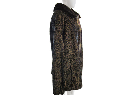 BLACK SWAKARA MEN'S BOMBER W/ BLACK MINK COLLAR W/ ZIPPER FRONT