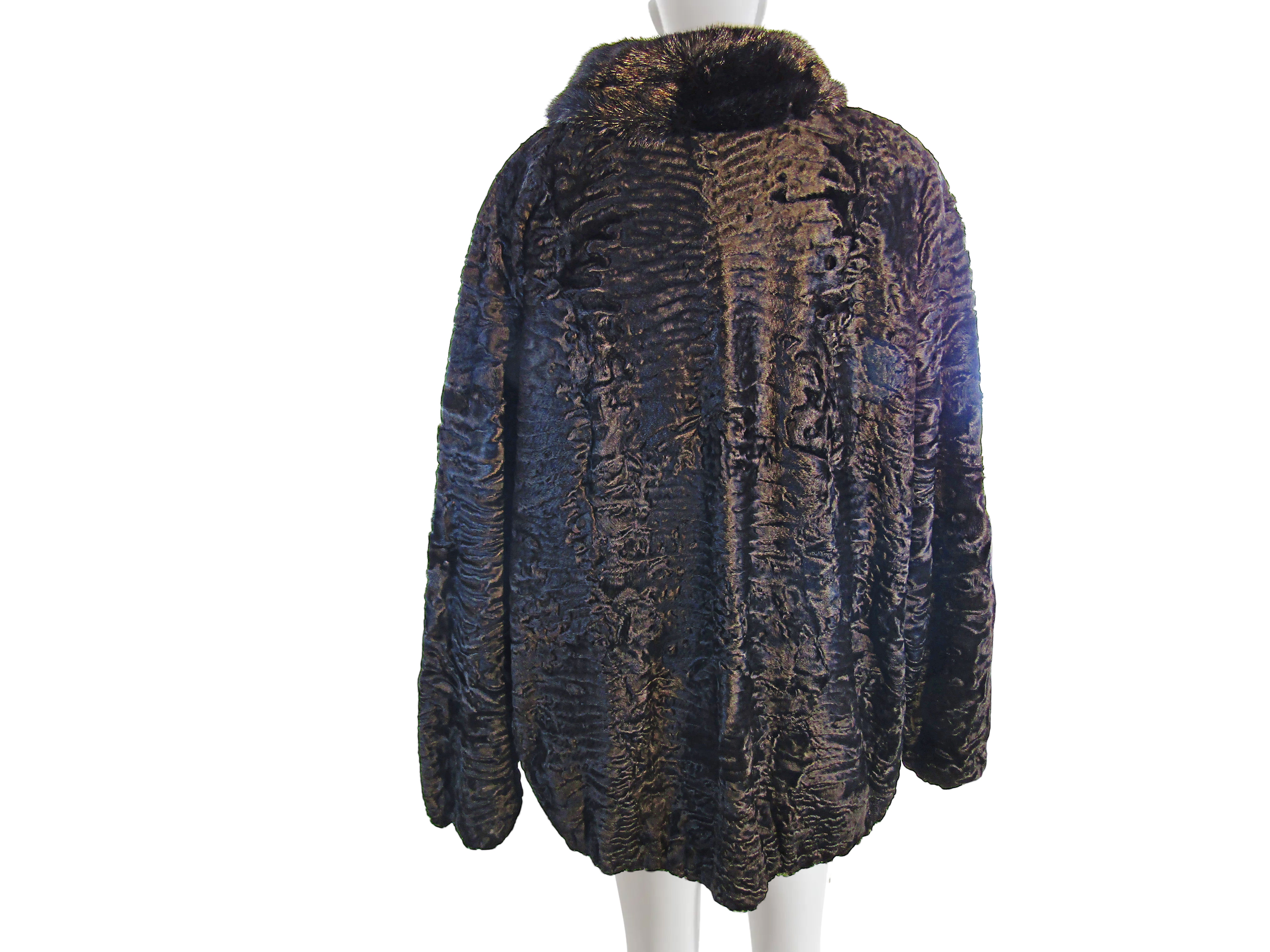 BLACK SWAKARA MEN'S BOMBER W/ BLACK MINK COLLAR W/ ZIPPER FRONT