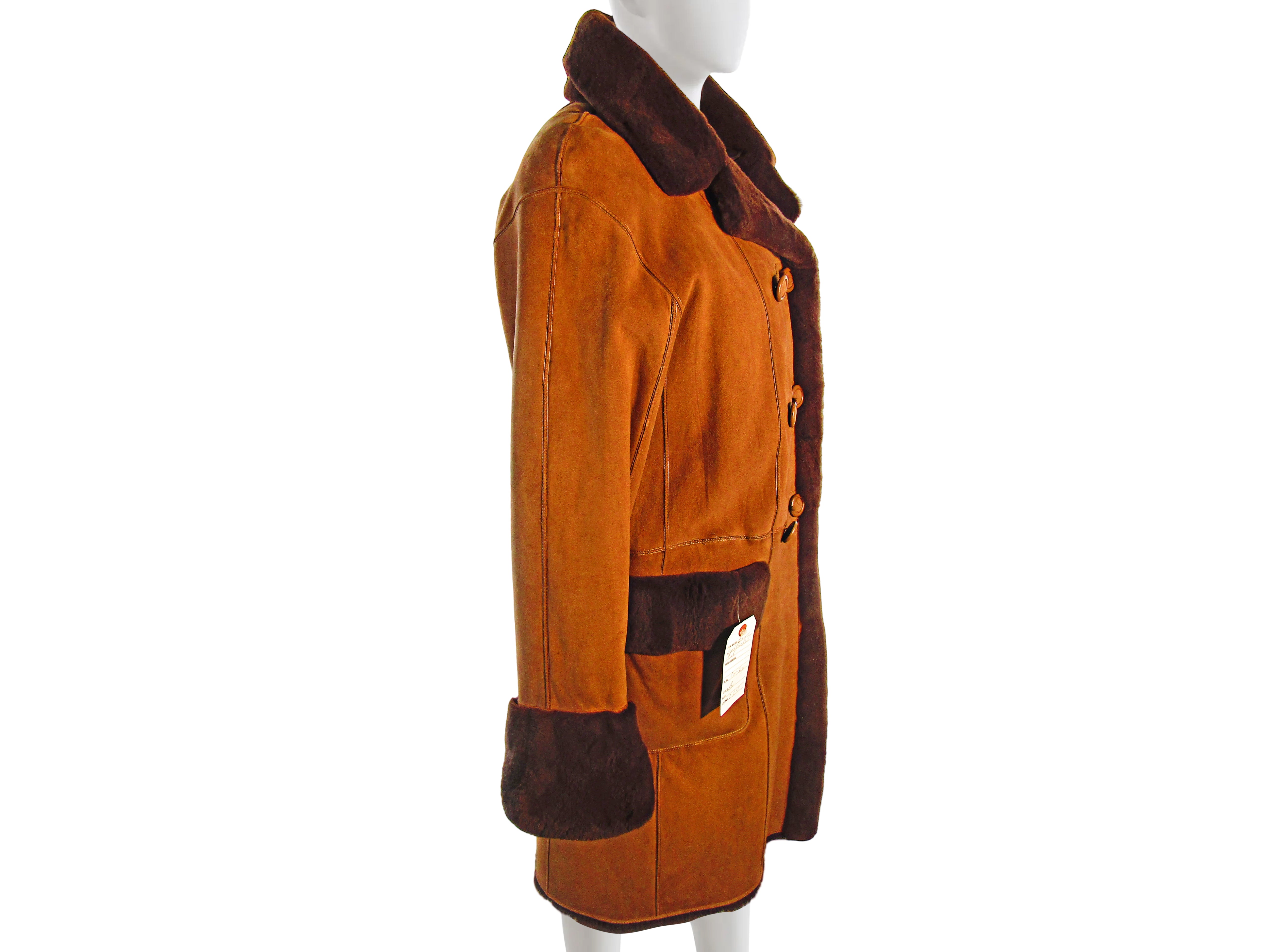 BROWN DYED PLUCKED MINK REVERSIBLE TO TAFFETA 3/4 COAT W/ LONG HAIR MINK TRIM