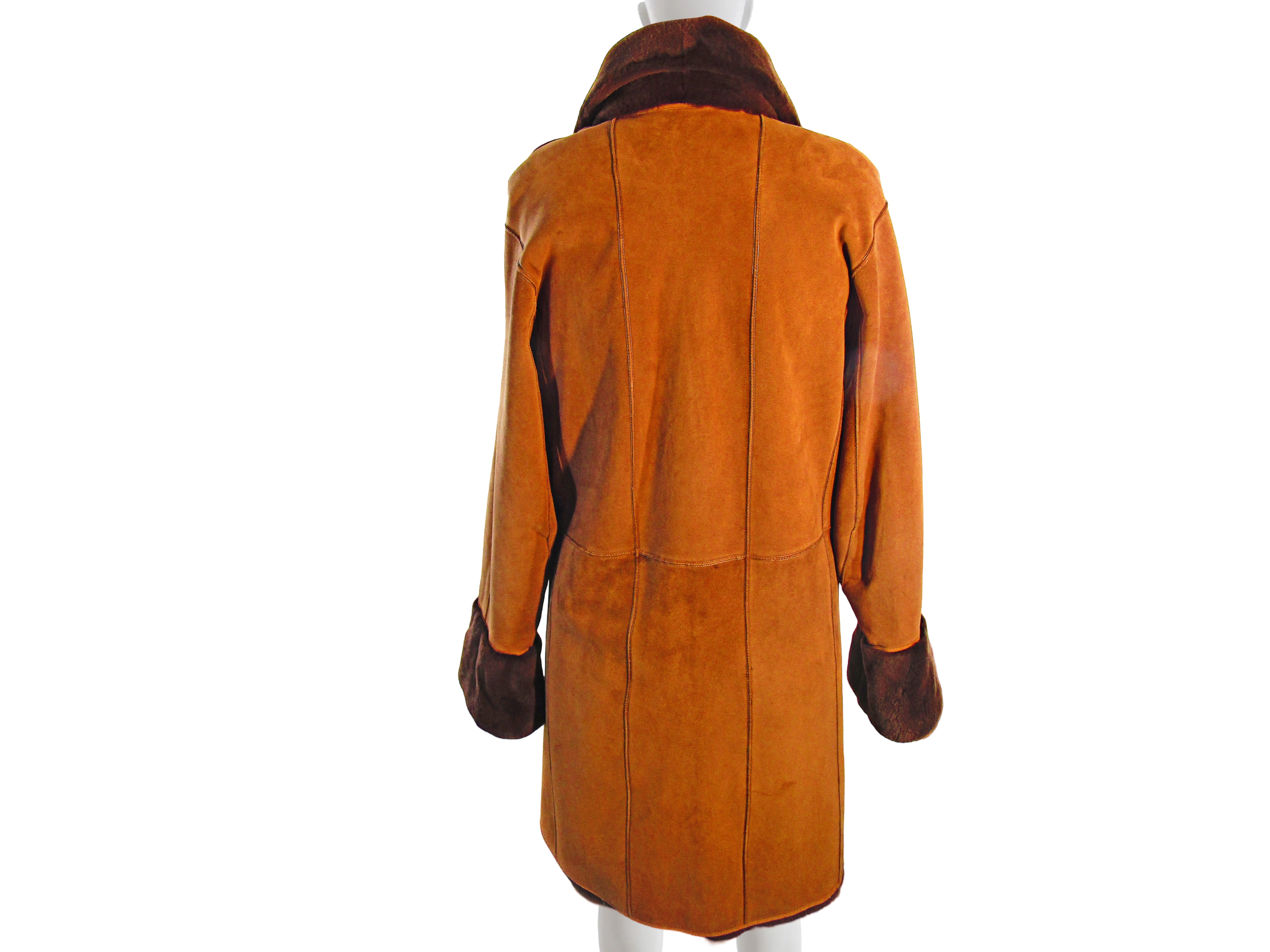 BROWN DYED PLUCKED MINK REVERSIBLE TO TAFFETA 3/4 COAT W/ LONG HAIR MINK TRIM