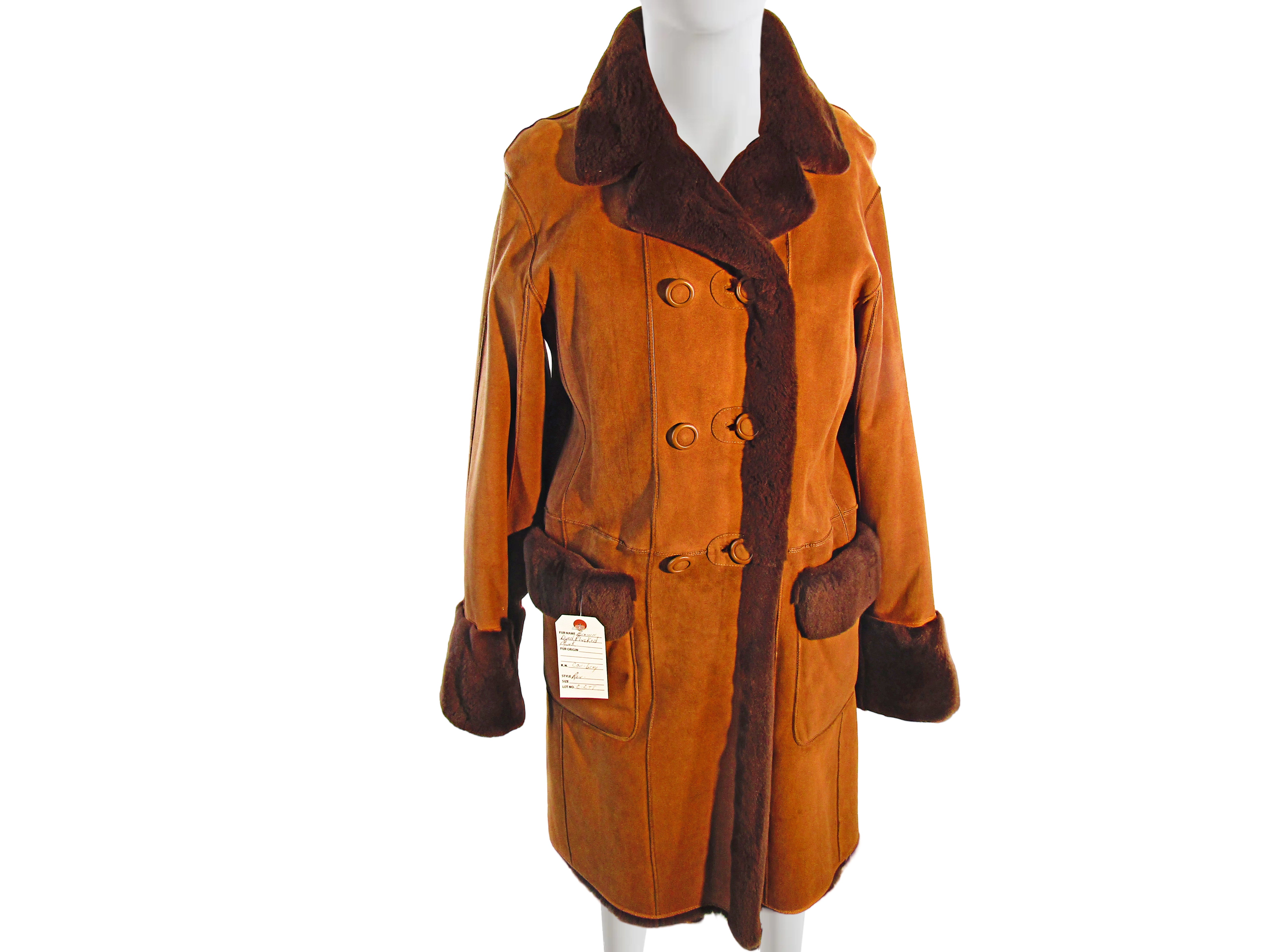 BROWN DYED PLUCKED MINK REVERSIBLE TO TAFFETA 3/4 COAT W/ LONG HAIR MINK TRIM