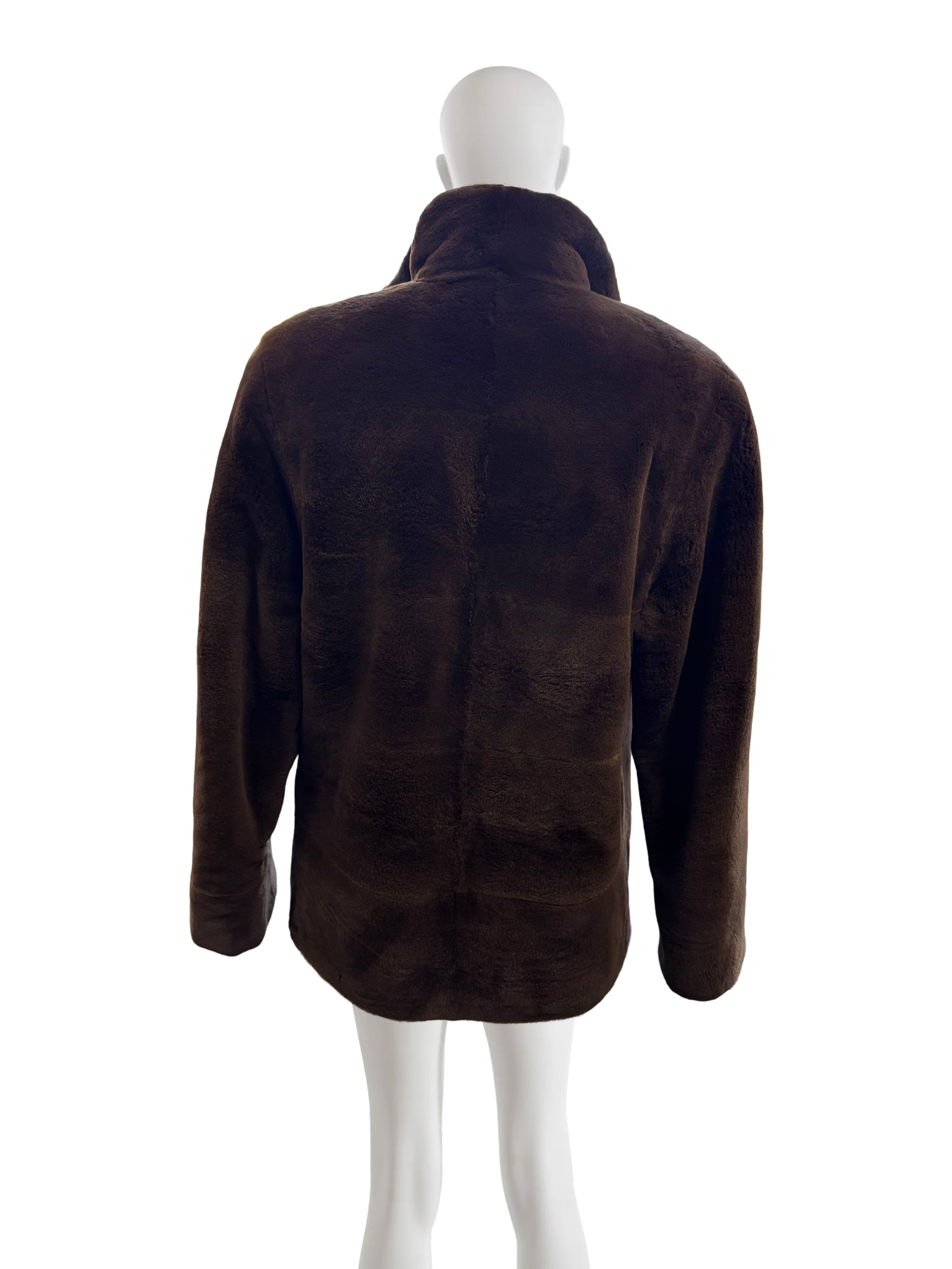 BROWN DYED SHEARED MINK REVERSIBLE JACKET TO TAFFETA