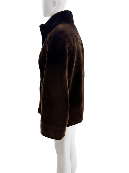 BROWN DYED SHEARED MINK REVERSIBLE JACKET TO TAFFETA