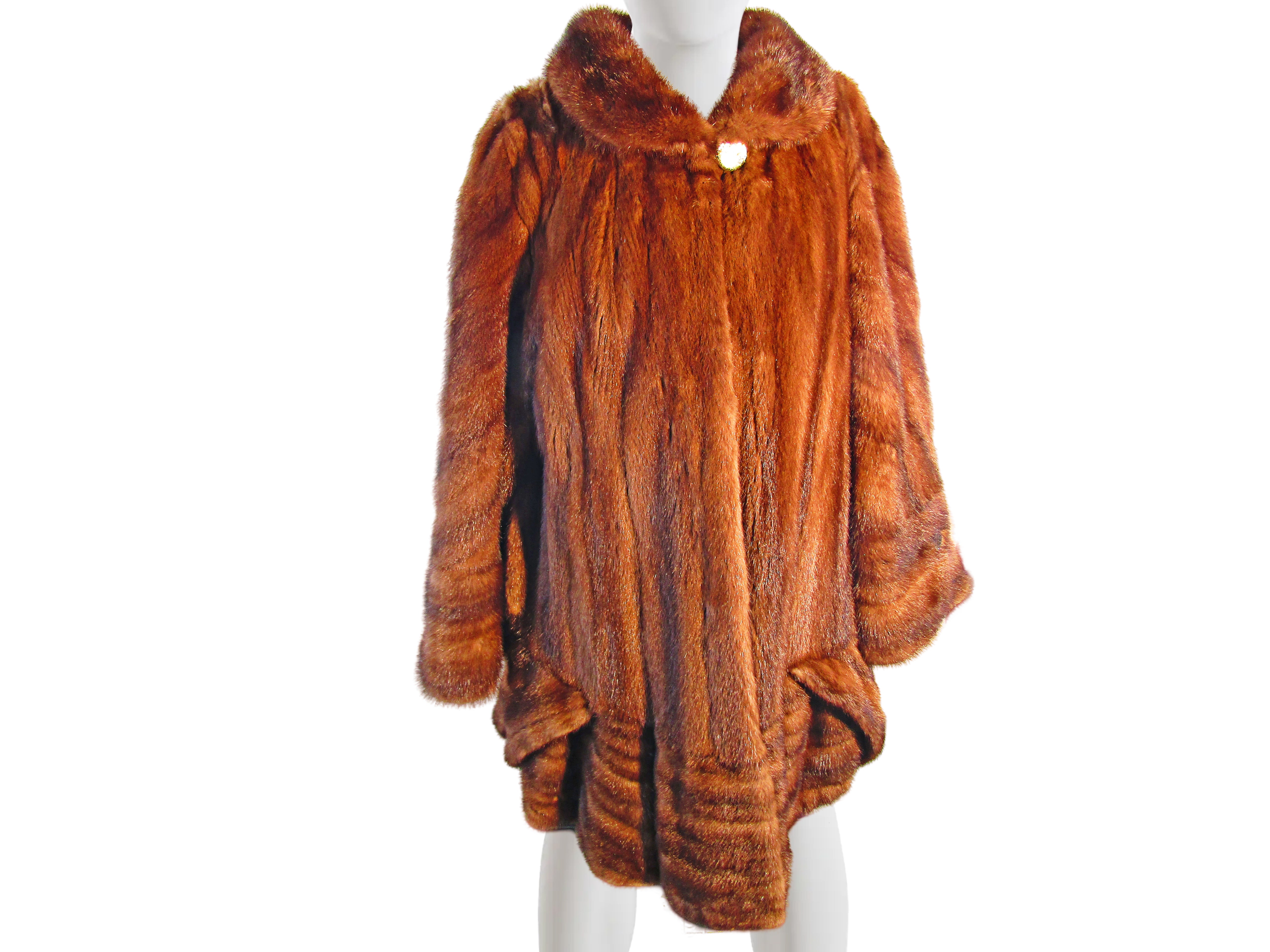 NATURAL DEMI BUFF MINK DIRECTIONAL 3/4 COAT W/ TIE BELT