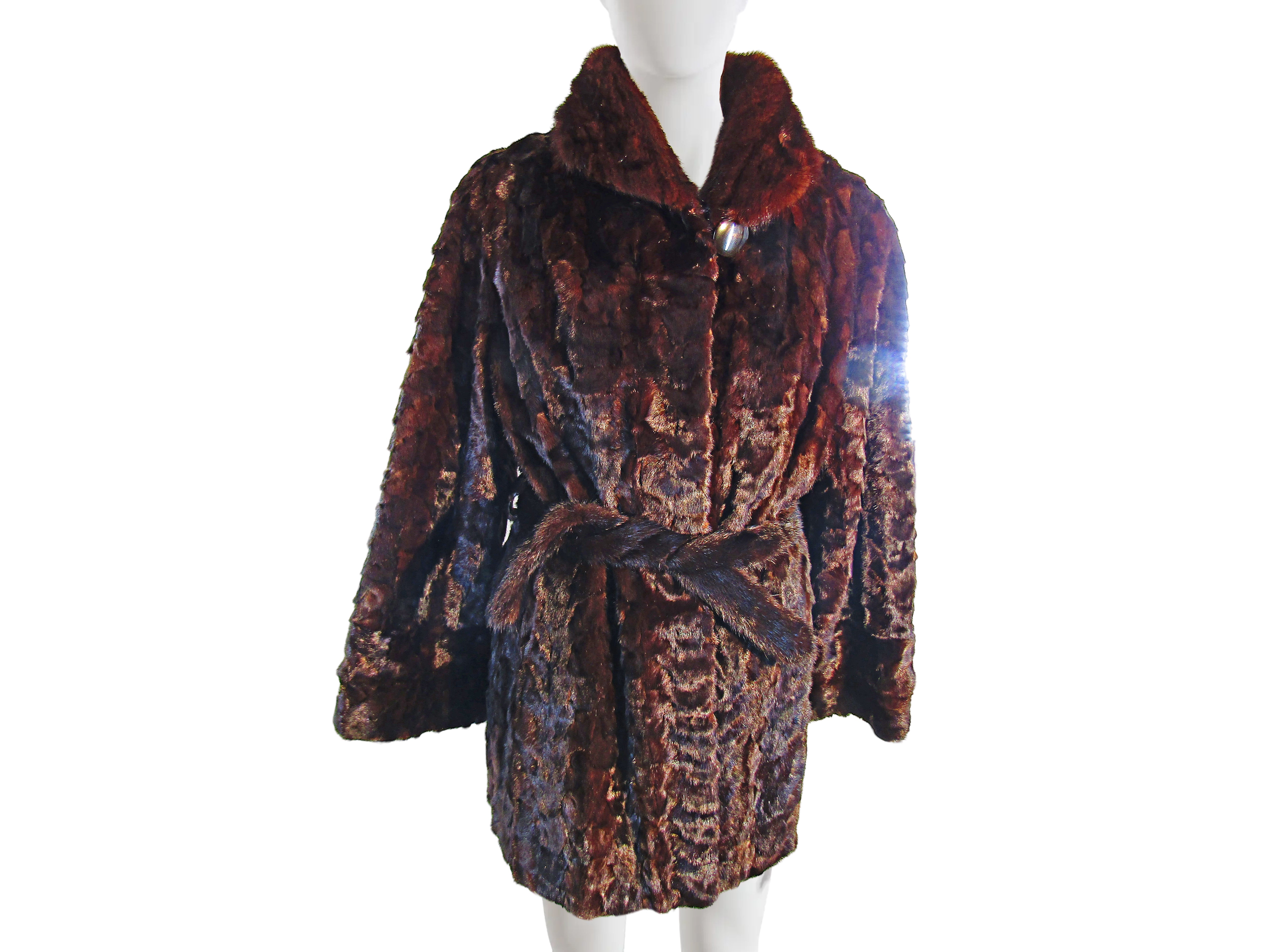 MAHOGANY MINK SECTION JACKET W/BELT