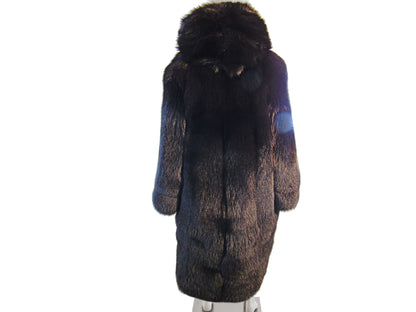 BLACK DYED FOX W/DOUBLE FUR HOOD COAT