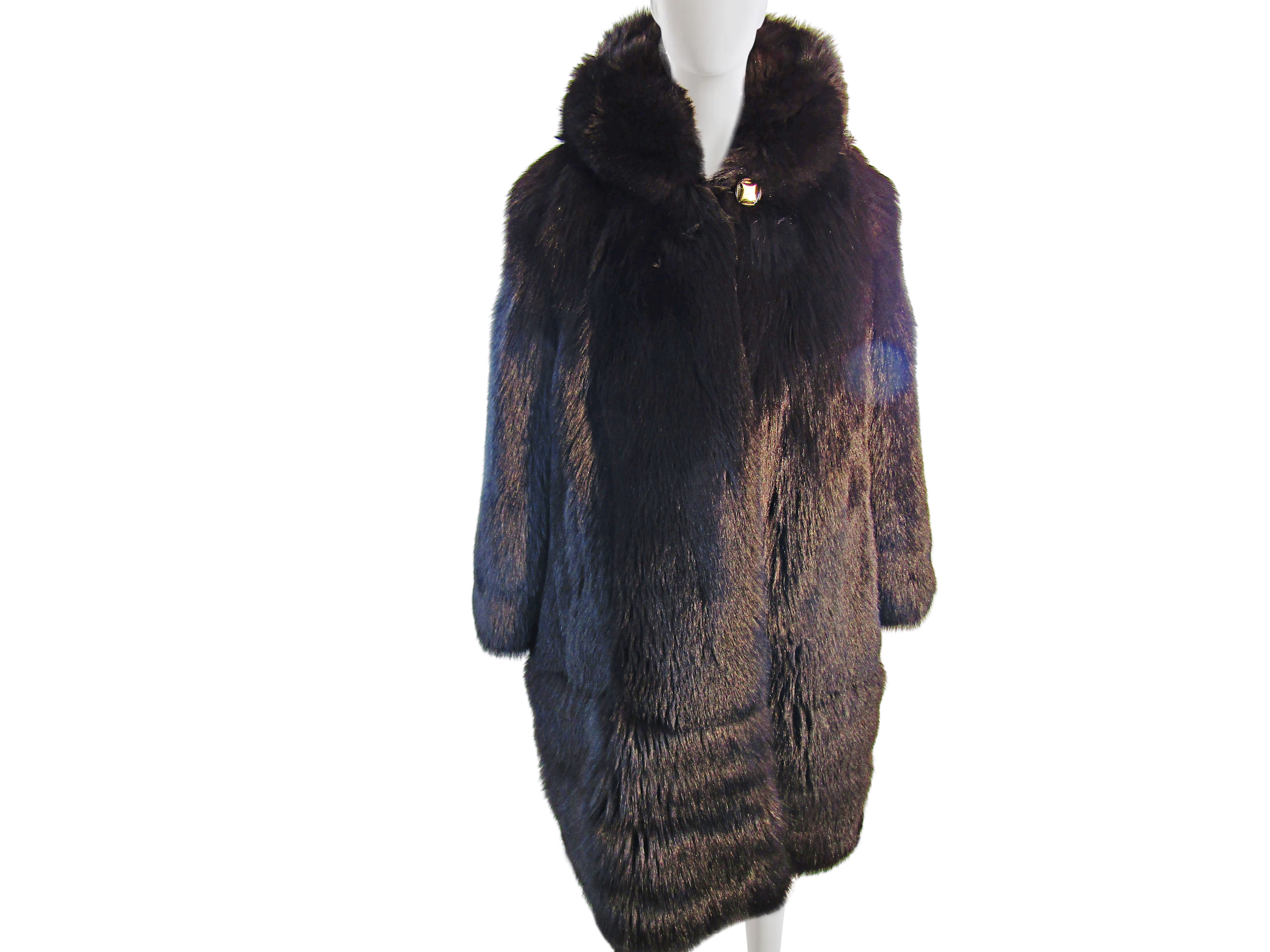 BLACK DYED FOX W/DOUBLE FUR HOOD COAT