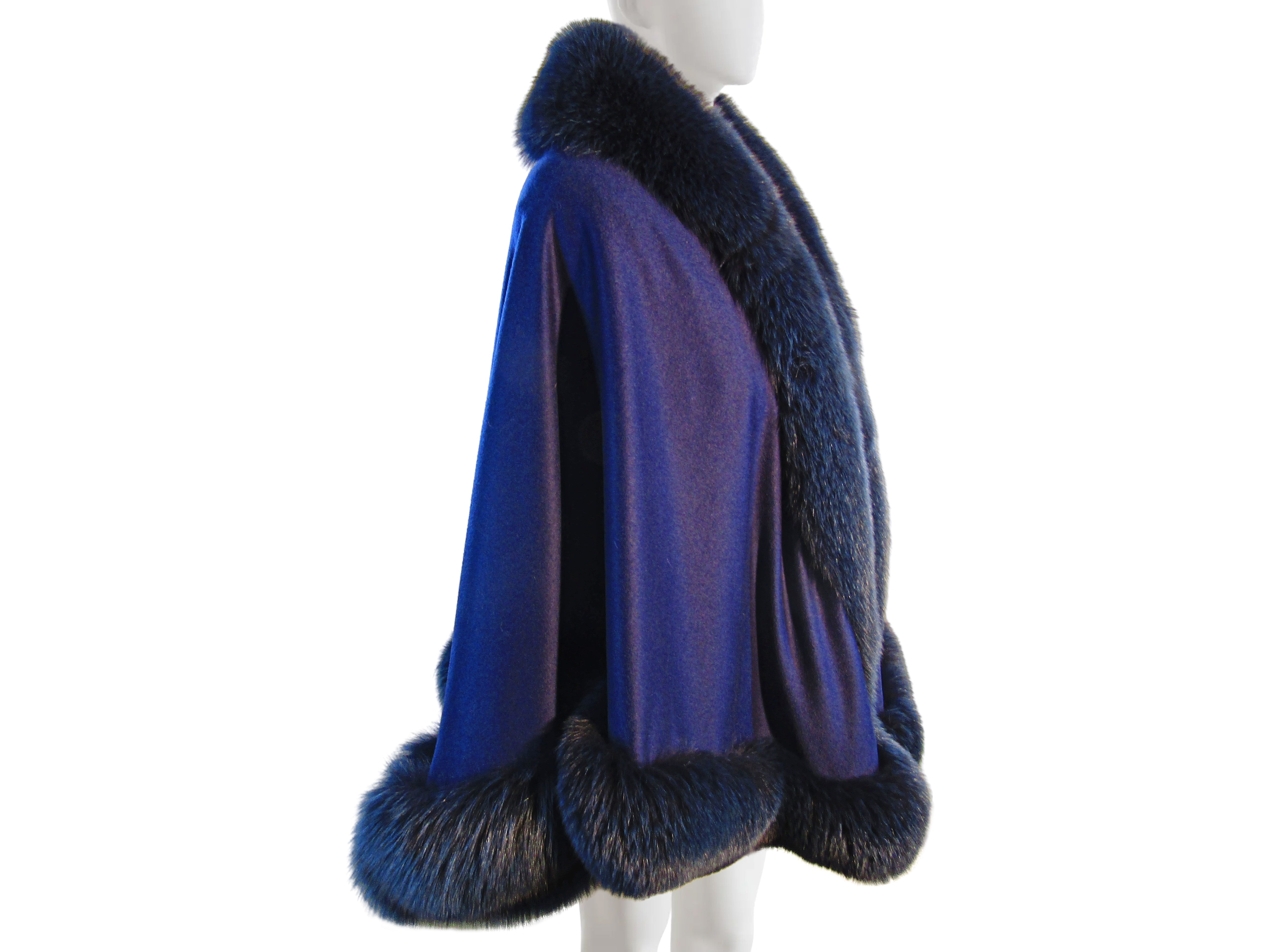 BLUE CASHMERE CAPE W/BLUE DYED FOX BORDER