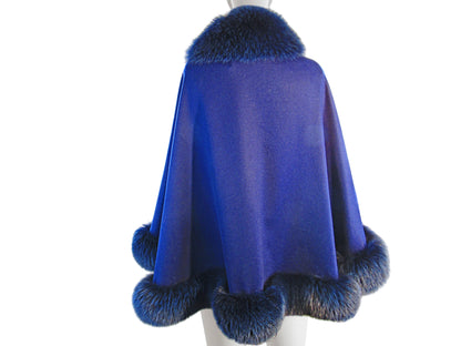 BLUE CASHMERE CAPE W/BLUE DYED FOX BORDER