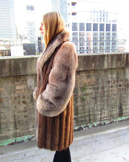 BEAVER COAT W/DYED CRYSTAL FOX SLEEVES & TUXEDO