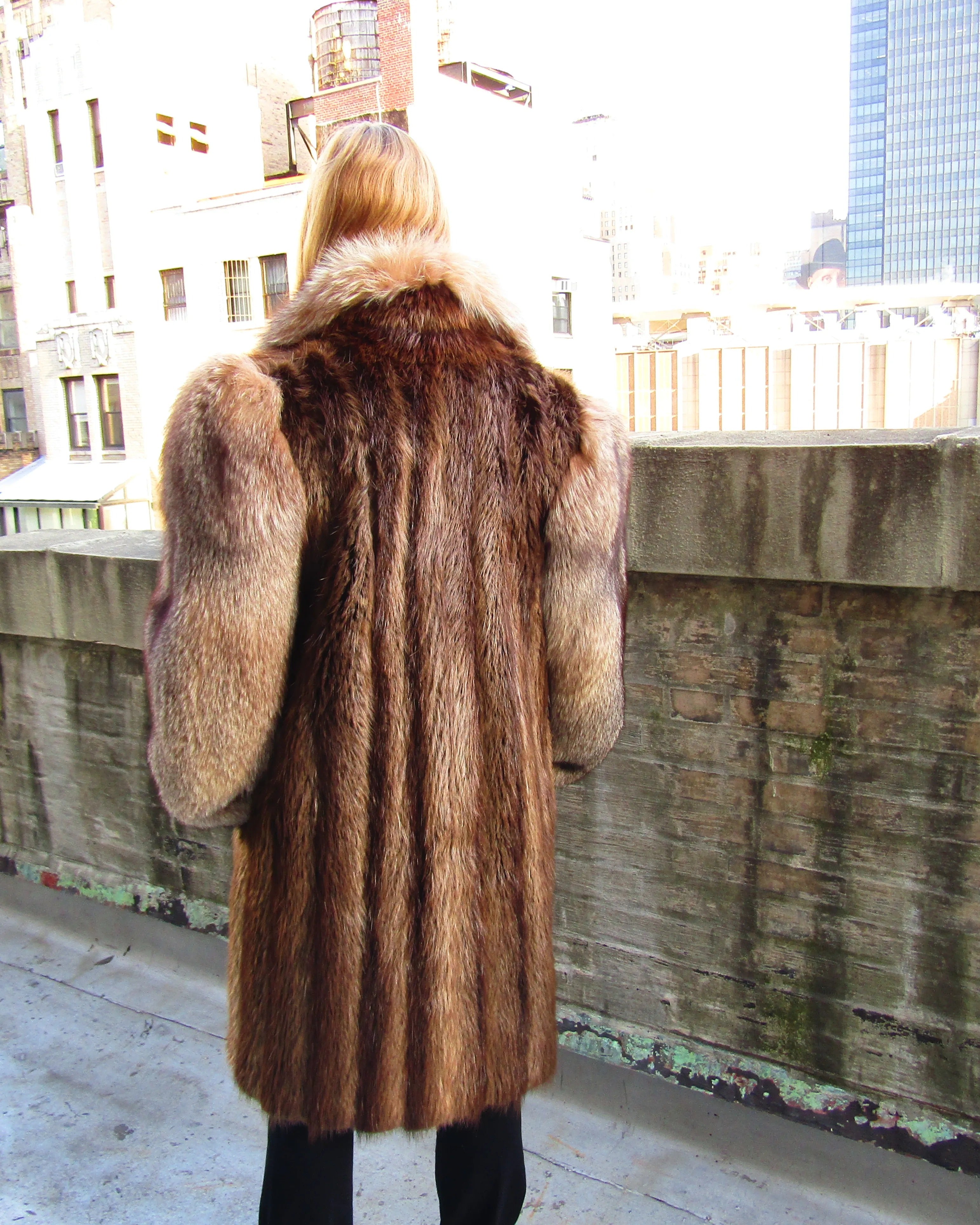 BEAVER COAT W/DYED CRYSTAL FOX SLEEVES & TUXEDO