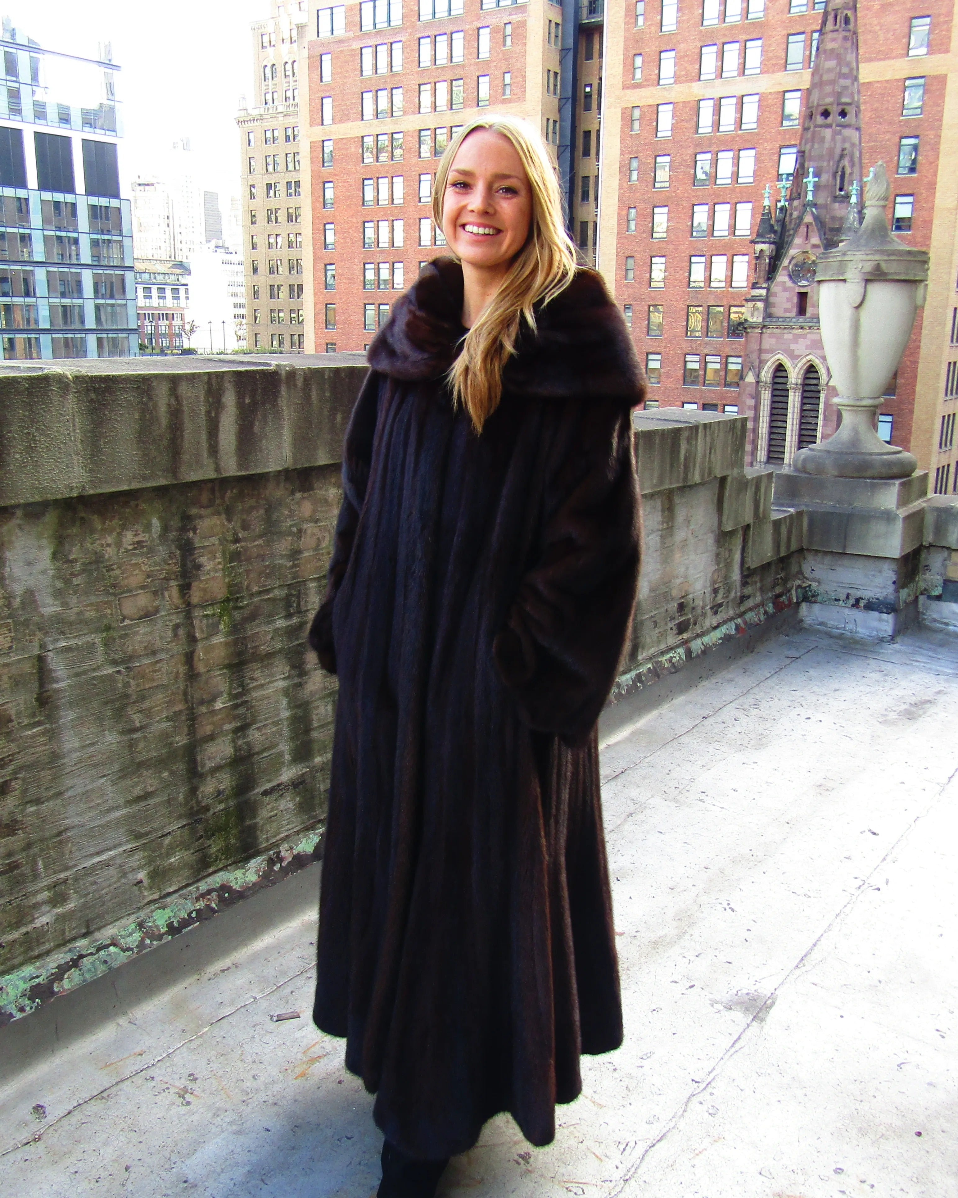 MAHOGANY MINK COAT W/CAPE COLLAR