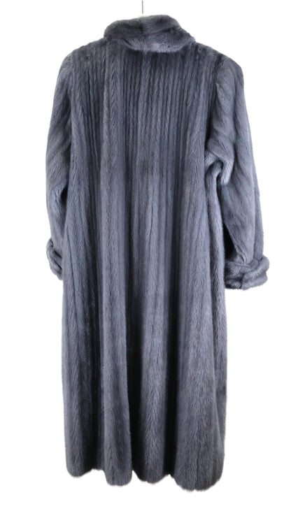 PRE-OWNED DYED GUNMETAL BLUE MINK COAT REVERSIBLE TO NAPA W/ WING COLLAR & TURN  BACK CUFFS