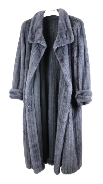 PRE-OWNED DYED GUNMETAL BLUE MINK COAT REVERSIBLE TO NAPA W/ WING COLLAR & TURN  BACK CUFFS
