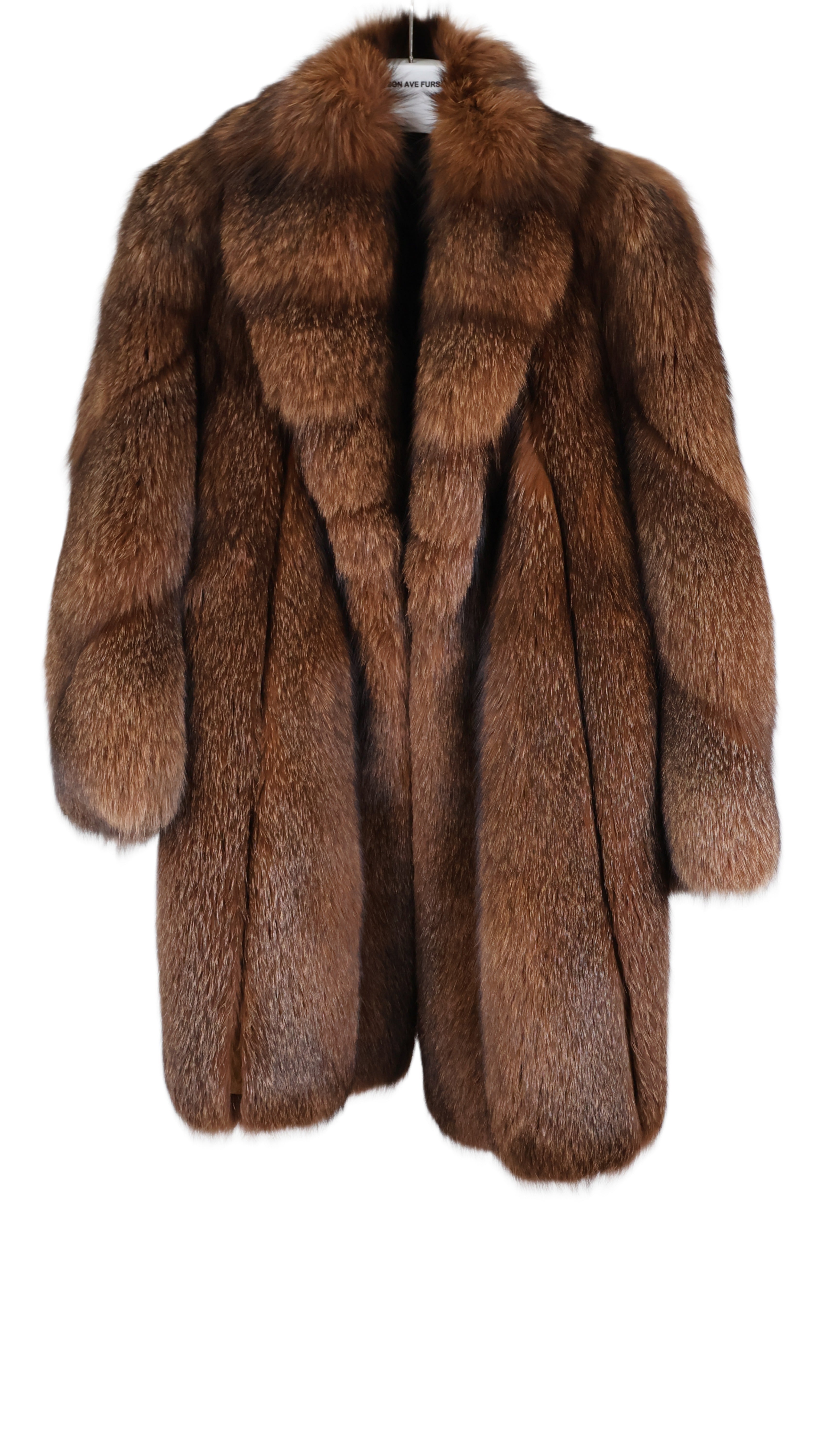 PRE-OWNED CINNAMON DYED FOX W/CROSS CUT SHAWL COLLAR & DIAGONAL SLEEVESSS