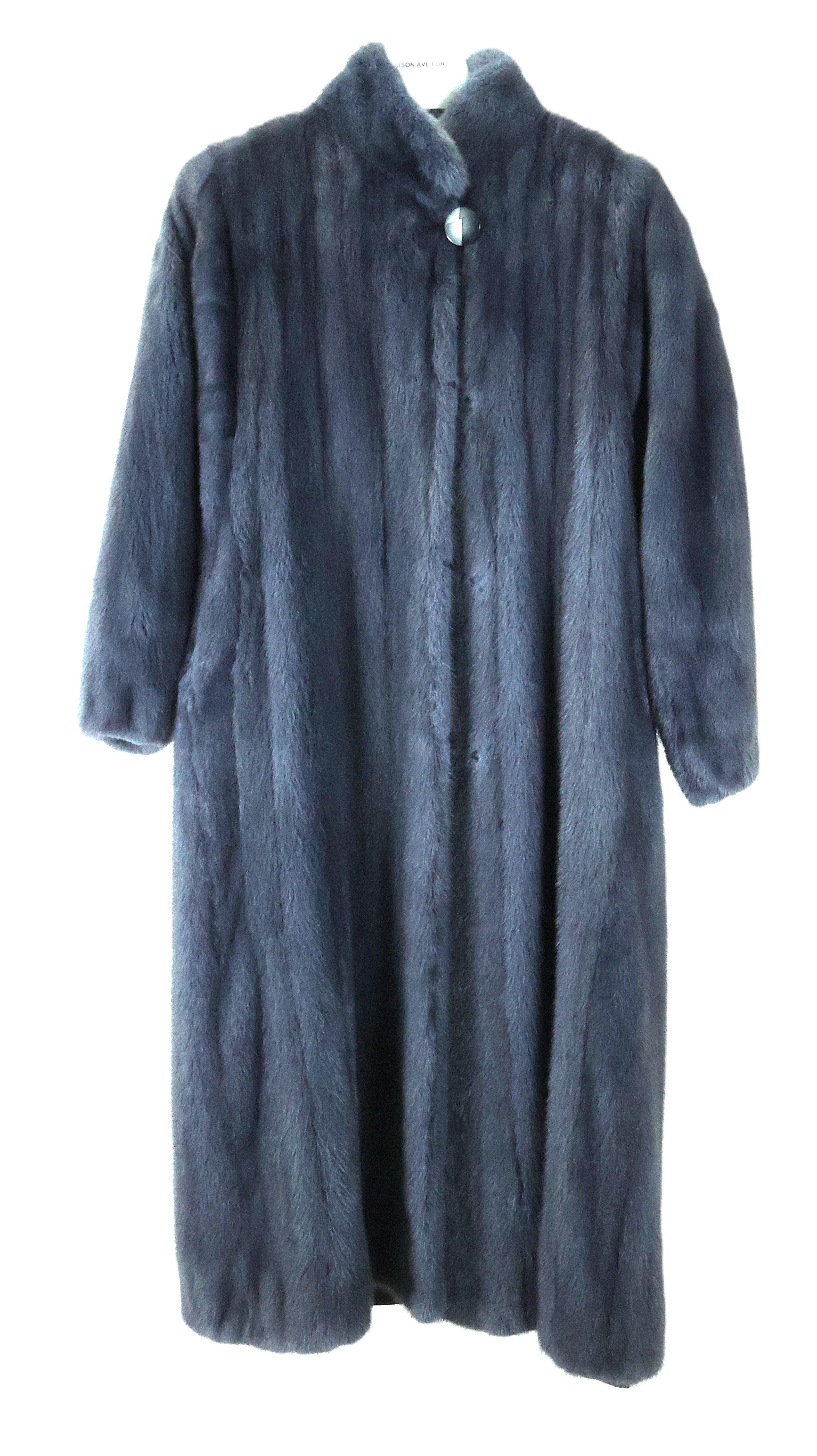 PRE-OWNED NAVY DYED MINK COAT W/ WING COLLAR