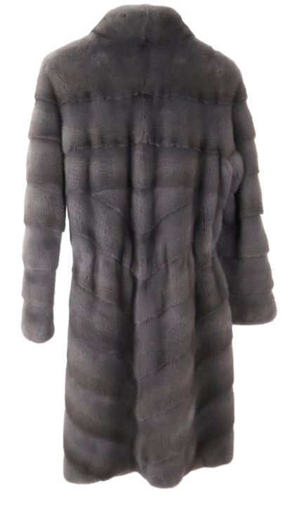 PRE-OWNED SMOKEY GREY DYED MINK W/ CHEVRON DESIGN / WING COLLAR & HORIZONTAL SLEEVES